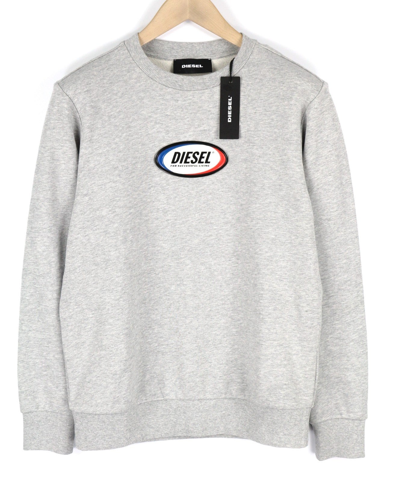 DIESEL S-Girk Men Sweatshirt S Grey Melange Pullover Crew Neck Logo Sleeve