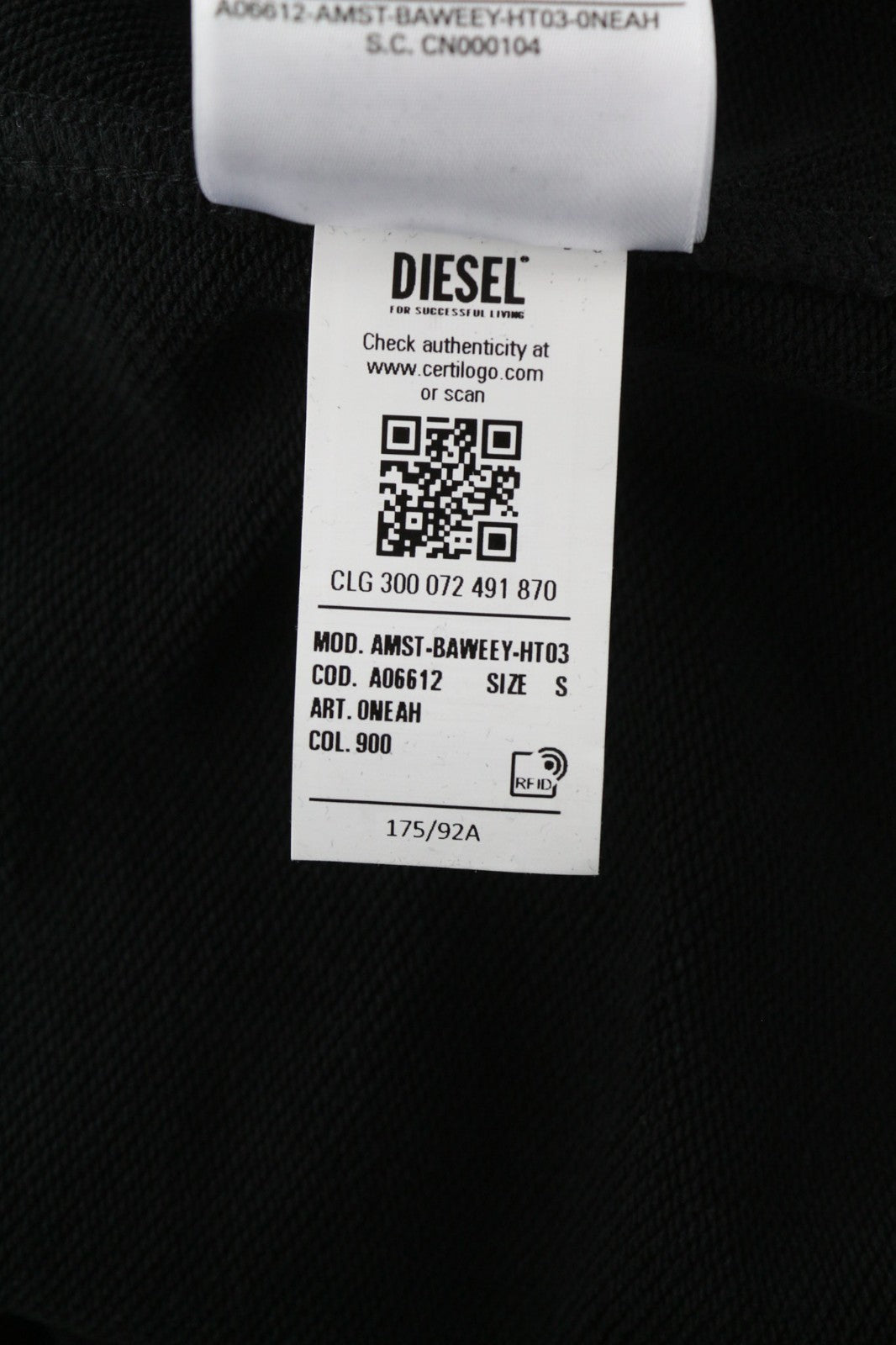 DIESEL Amst-Baweey Men Sweatshirt S Black 55DSL Pullover Crew Logo RRP€155