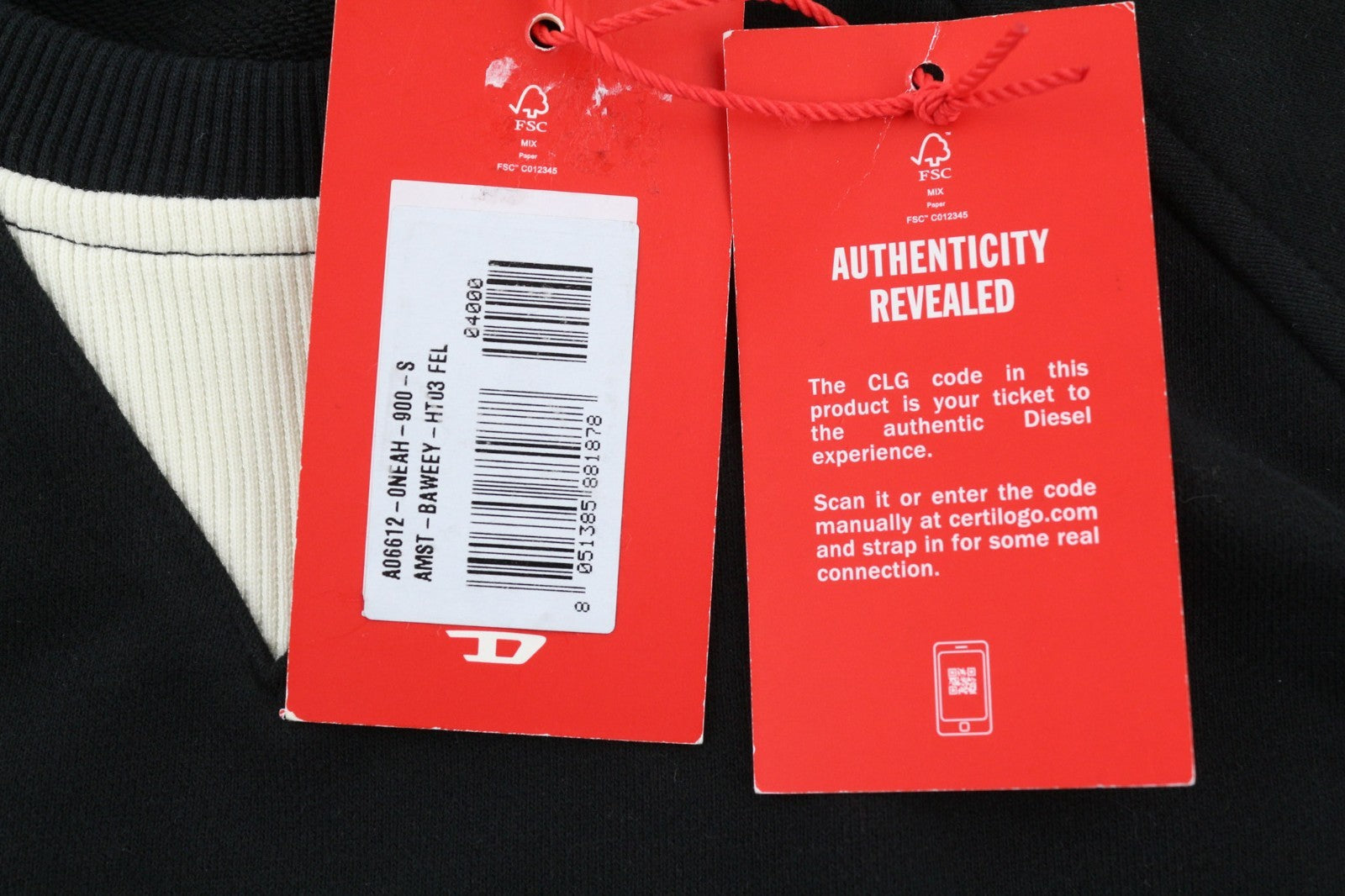 DIESEL Amst-Baweey Men Sweatshirt S Black 55DSL Pullover Crew Logo RRP€155