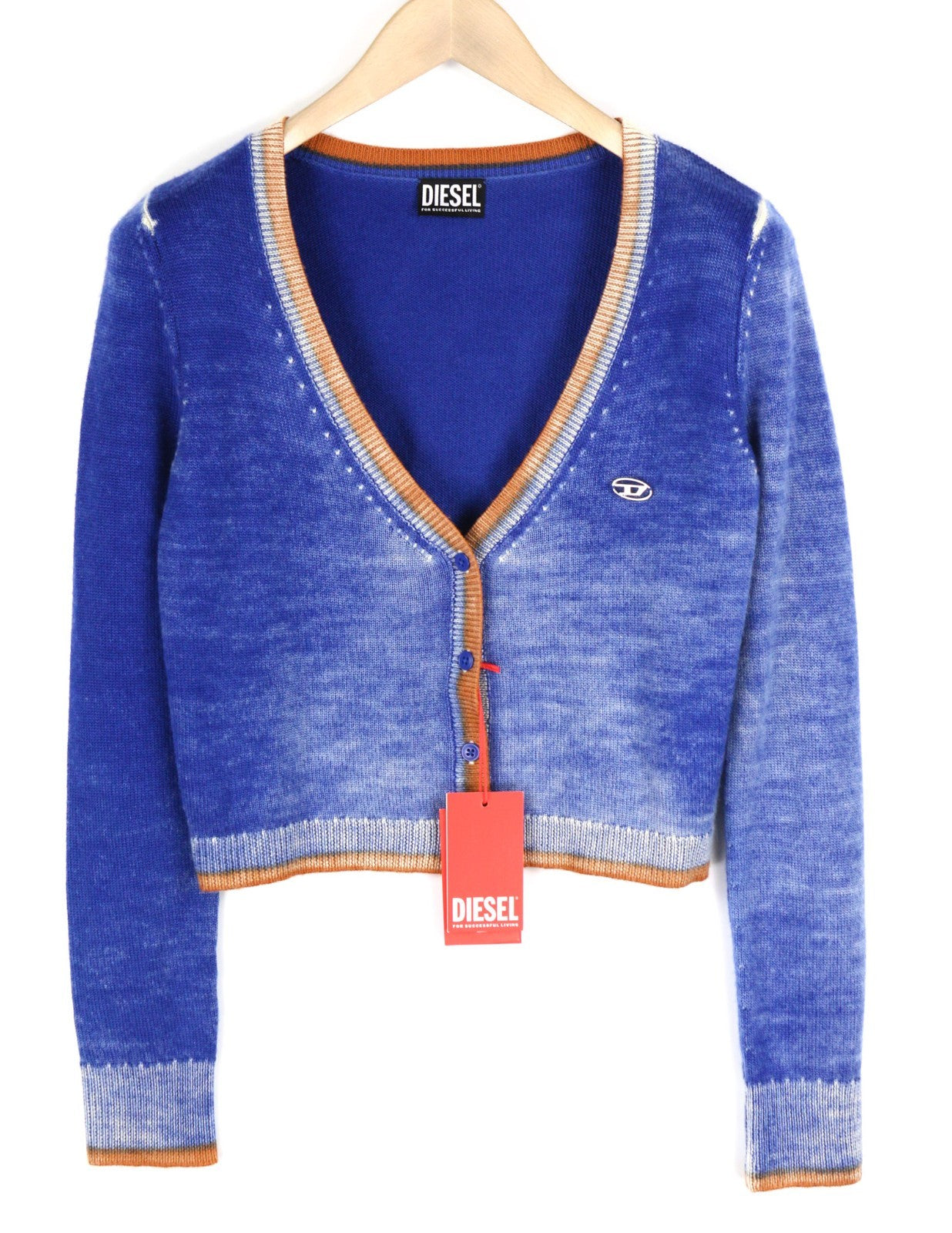 DIESEL M-Arika Women Jumper L Blue Washed Wool Knit Cardigan Buttoned RRP300