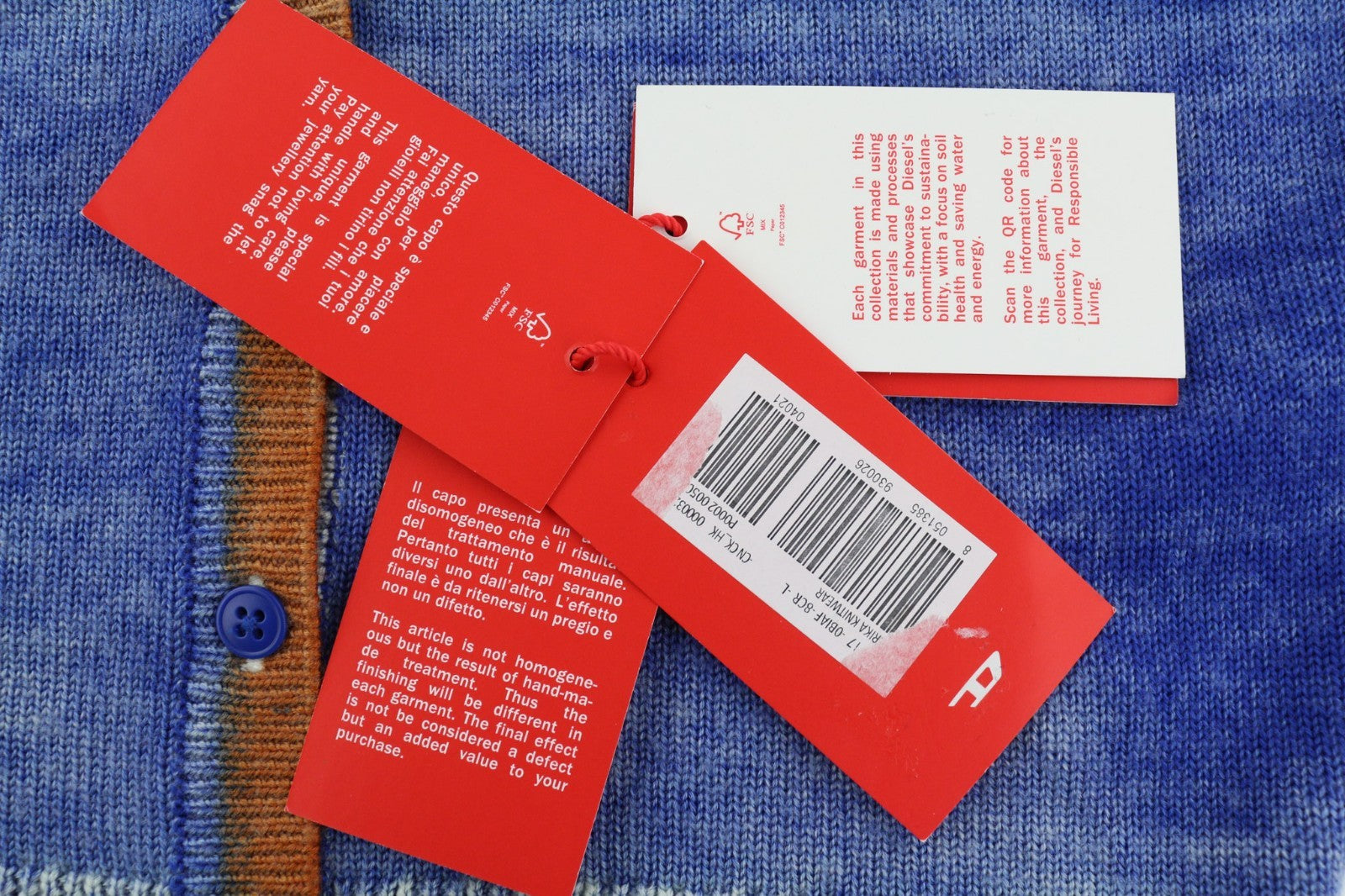 DIESEL M-Arika Women Jumper L Blue Washed Wool Knit Cardigan Buttoned RRP300