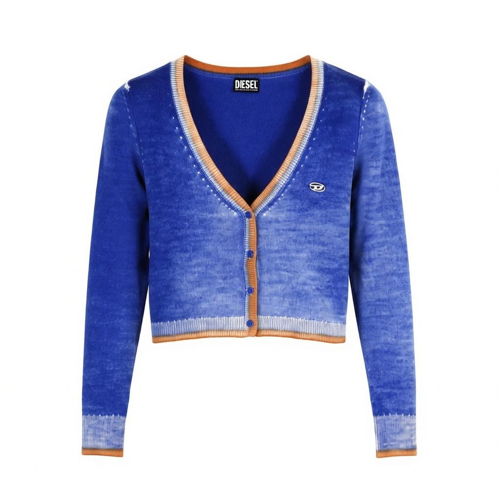 DIESEL M-Arika Women Jumper S Blue Washed Wool Knit Cardigan Buttoned RRP300