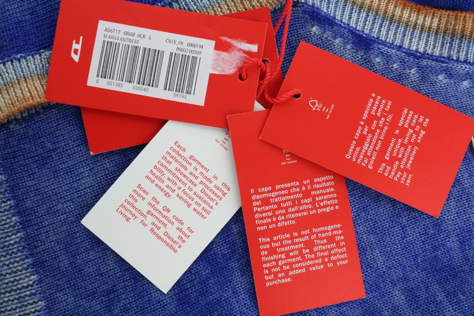 DIESEL M-Arika Women Jumper S Blue Washed Wool Knit Cardigan Buttoned RRP300