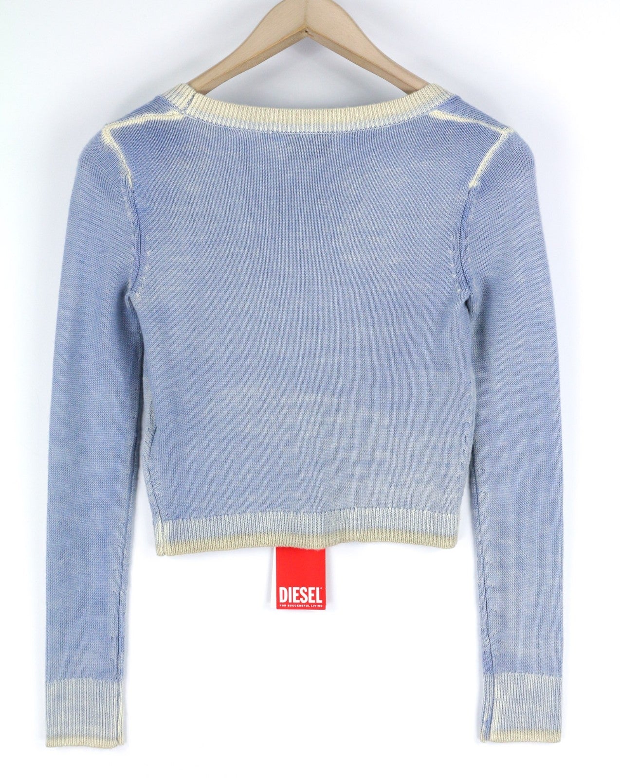 DIESEL M-Arika Women Jumper S Light Blue Washed Wool Knit Cardigan RRP300