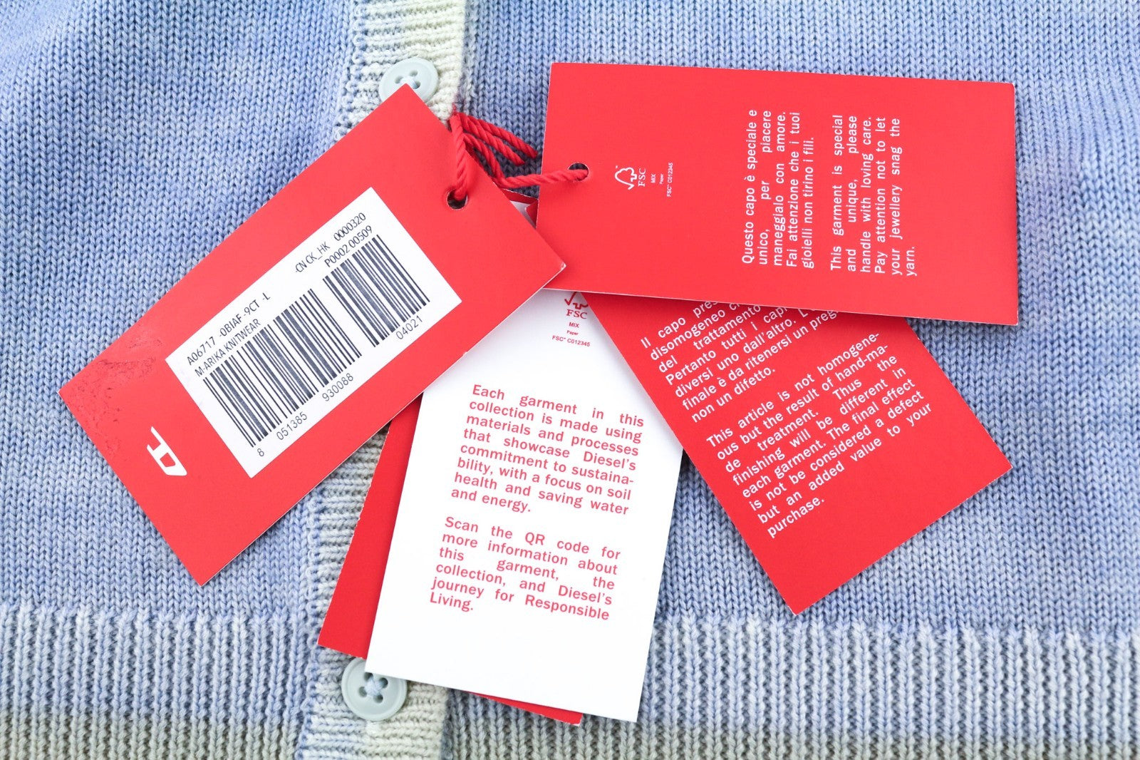 DIESEL M-Arika Women Jumper L Light Blue Washed Wool Knit Cardigan Button RRP30