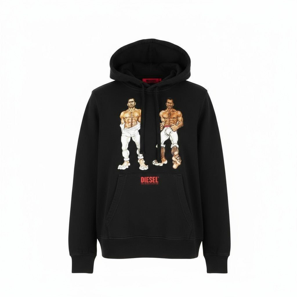 DIESEL PR-Ginn-Hood-P1 Men Hoodie XS Black Pullover Kangaroo Long Sleeve RRP195