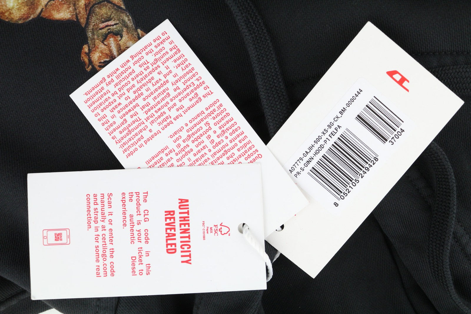 DIESEL PR-Ginn-Hood-P1 Men Hoodie XS Black Pullover Kangaroo Long Sleeve RRP195