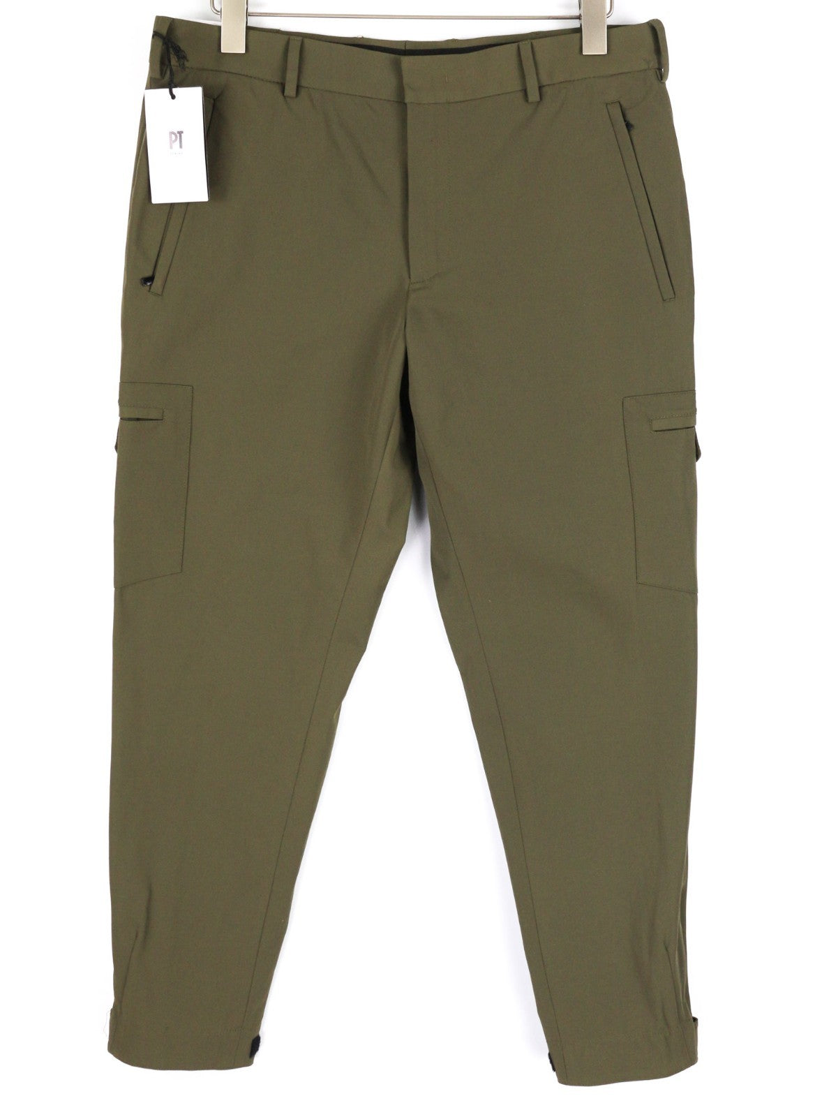 PT TORINO Gamma Men's Trousers 50 W35 Khaki Slim Cargo Stretch Zip Pockets