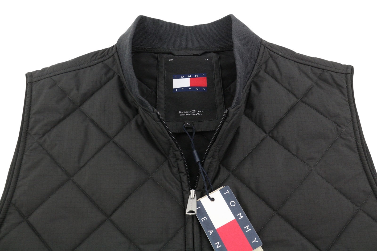 TOMMY HILFIGER Reg Entry Men Waistcoat XL Black Quilted Bomber Neck Full Zip
