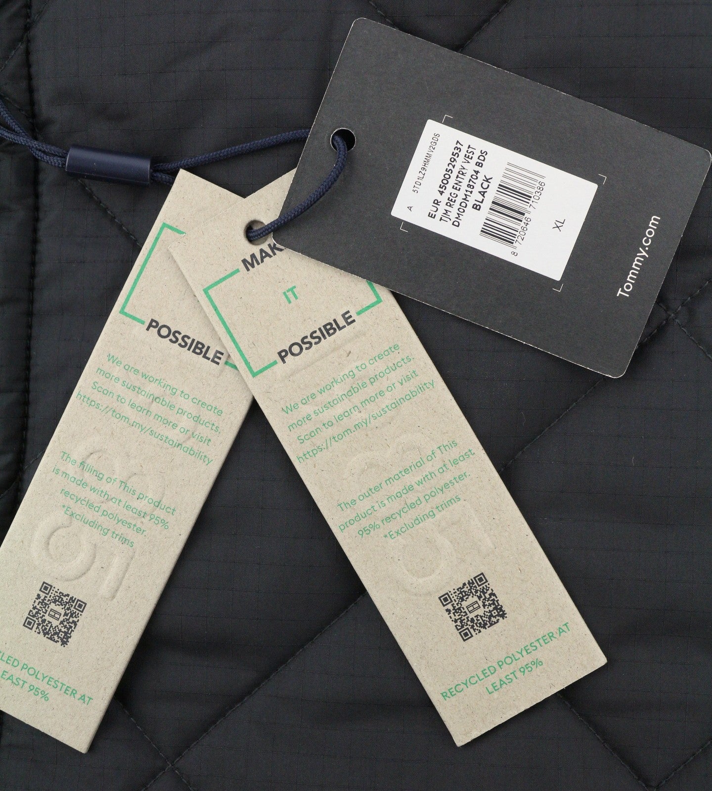 TOMMY HILFIGER Reg Entry Men Waistcoat XL Black Quilted Bomber Neck Full Zip