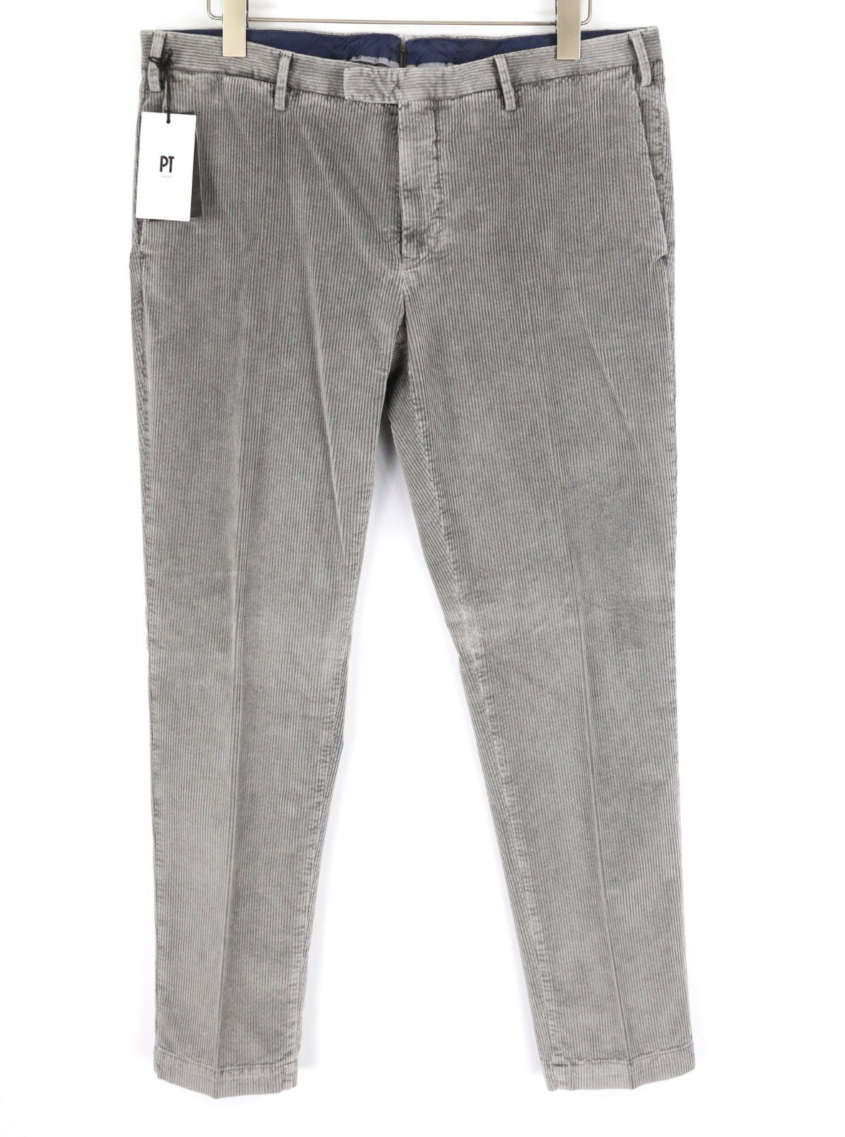 PT TORINO Men's Trousers 56 W39 Grey Skinny Cotton Stretch Corduroy Pleated Fit