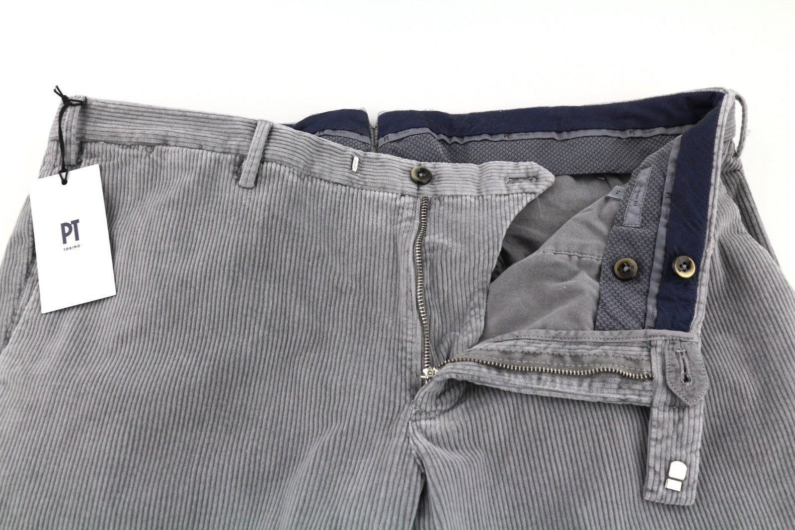 PT TORINO Men's Trousers 56 W39 Grey Skinny Cotton Stretch Corduroy Pleated Fit