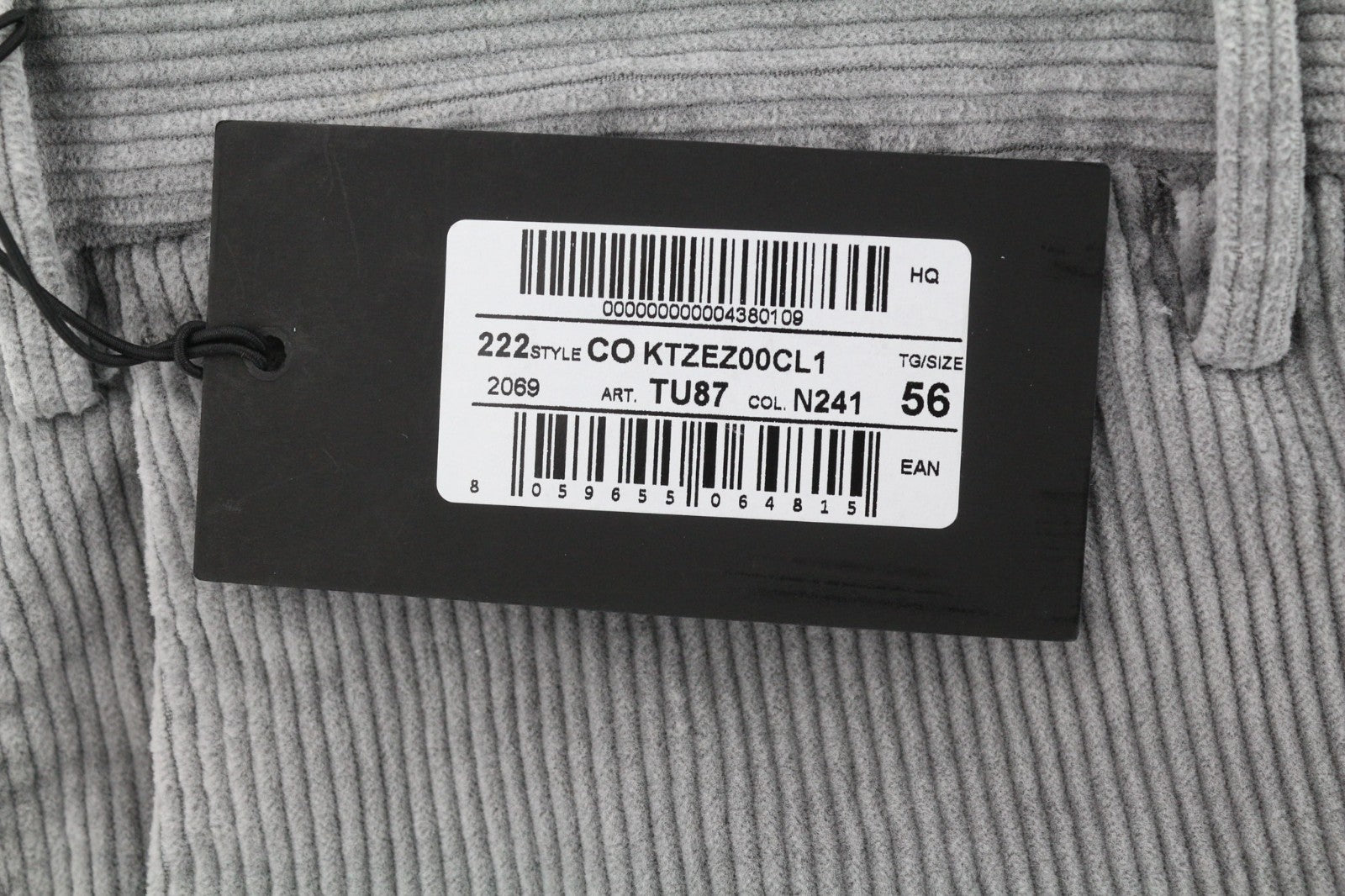 PT TORINO Men's Trousers 56 W39 Grey Skinny Cotton Stretch Corduroy Pleated Fit