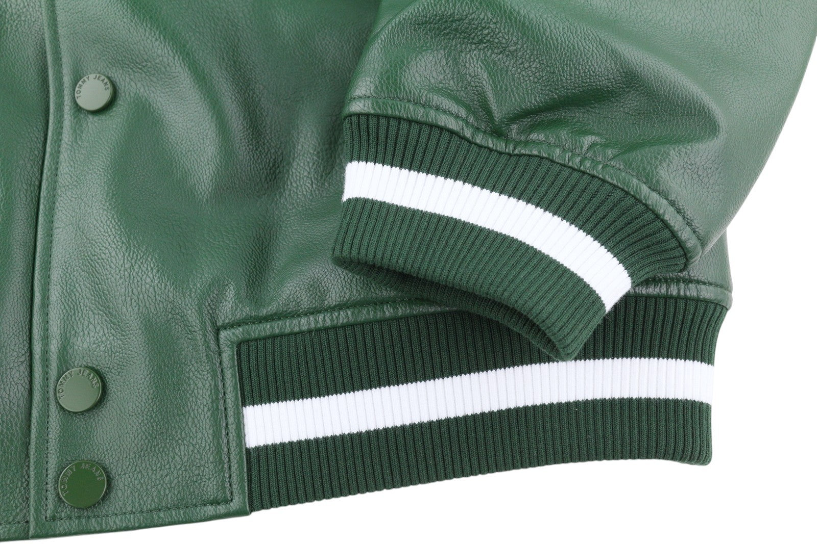 TOMMY HILFIGER RLX Faux Leather Men Jacket L Green Snap Buttons Bomber RRP259