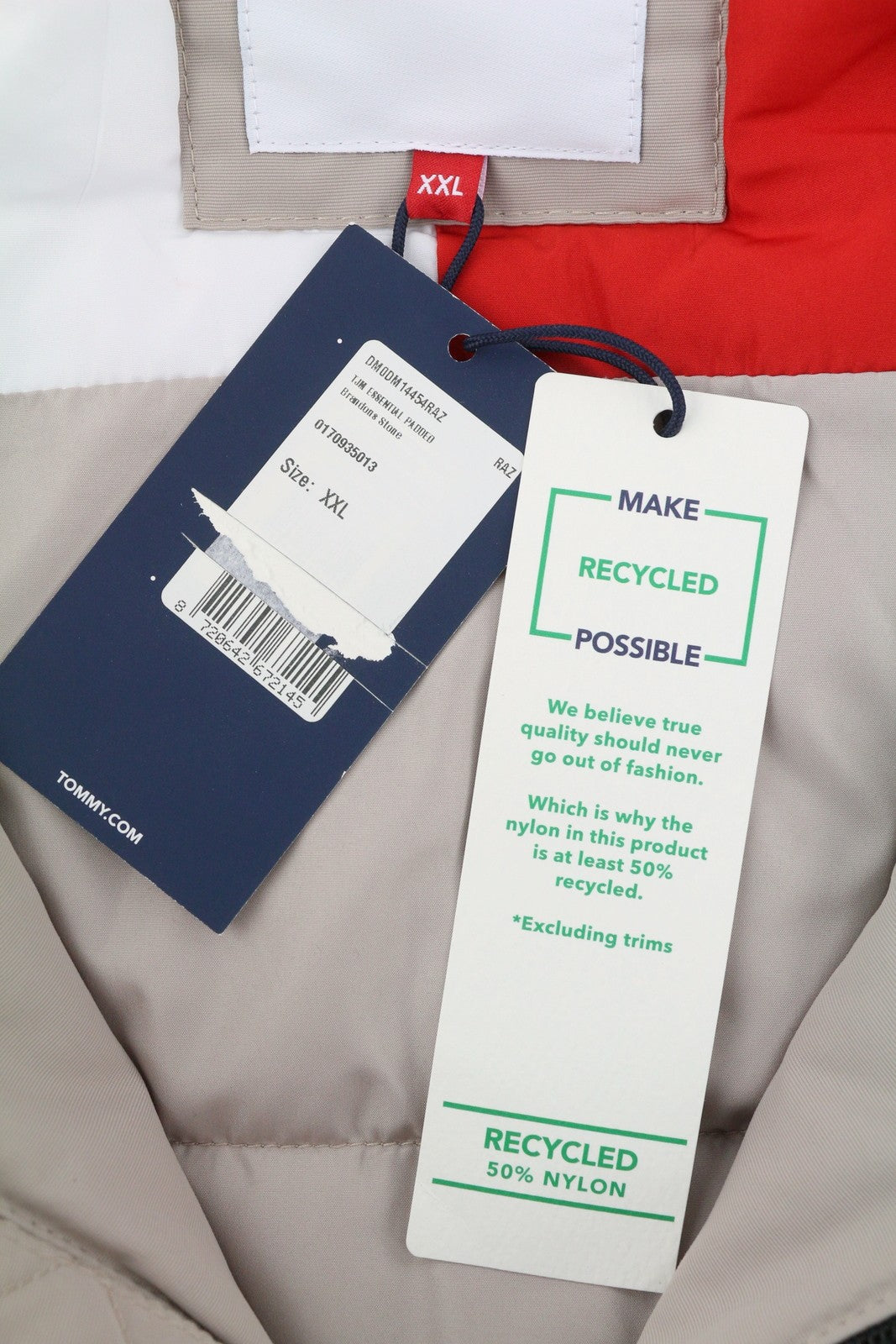 TOMMY HILFIGER Essential Padded Men Jacket 2XL Pink High Neck Padded Bomber