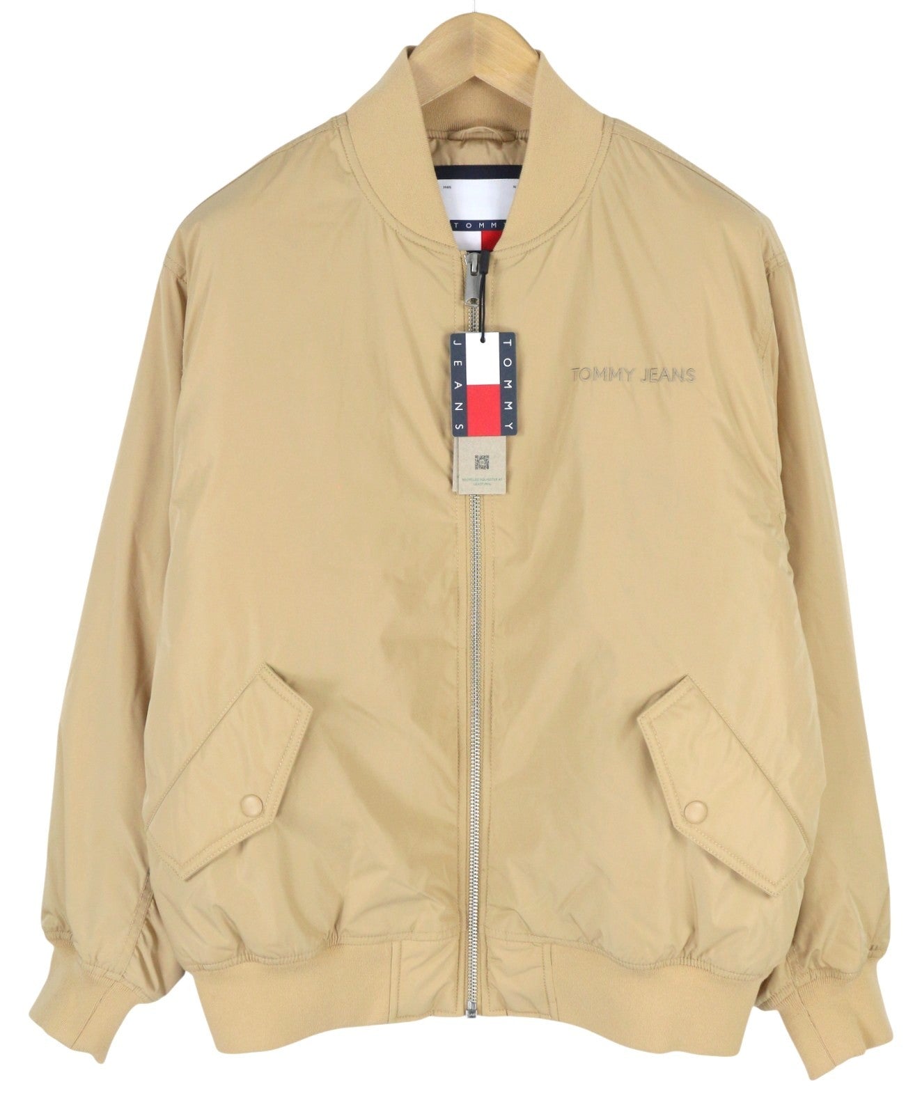 TOMMY HILFIGER Classics Bomber Men Jacket XL Beige Padded Full Zip Bomber RR209