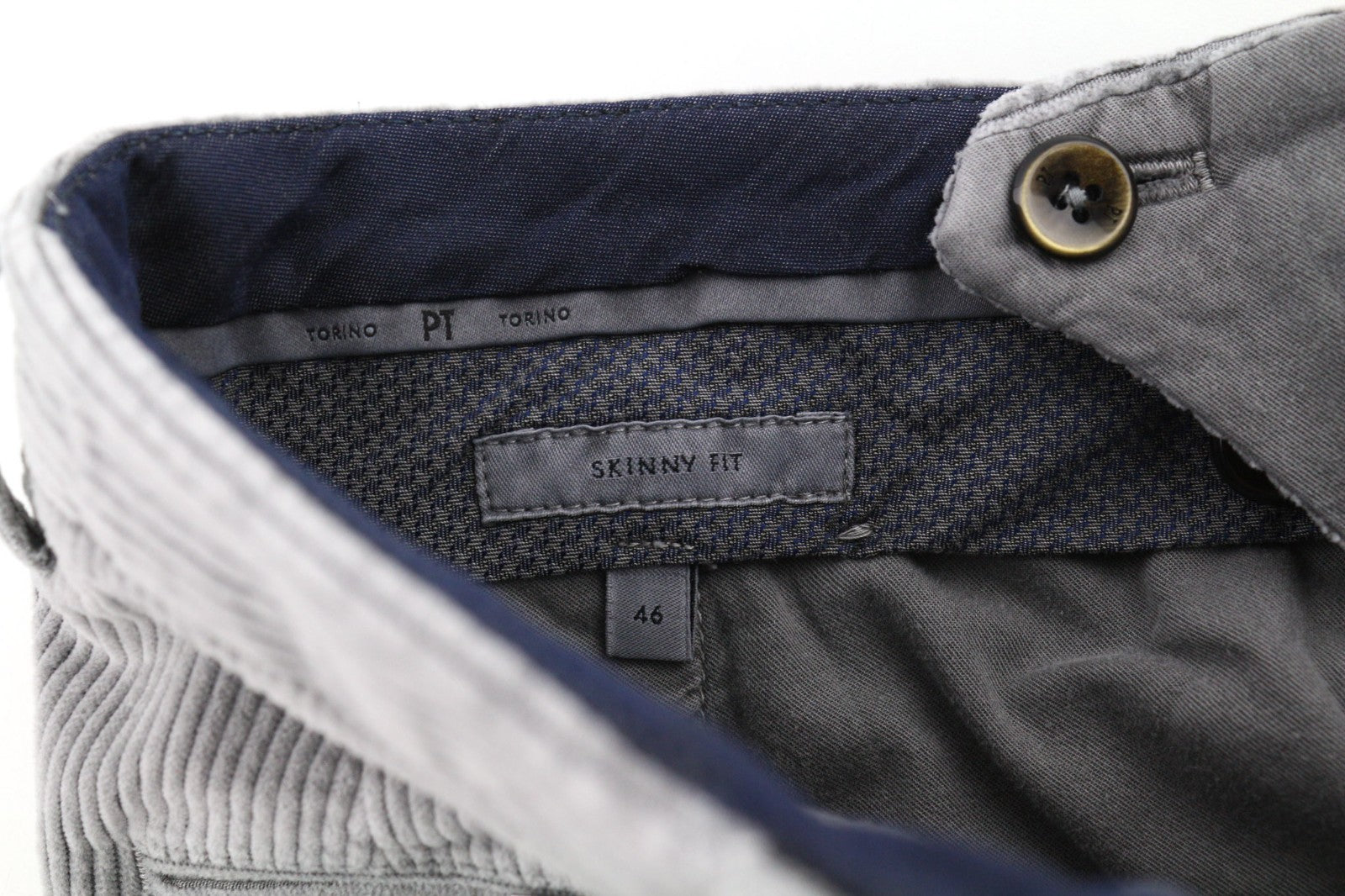 PT TORINO Men's Trousers 46 W30 Grey Skinny Cotton Stretch Corduroy Pleated