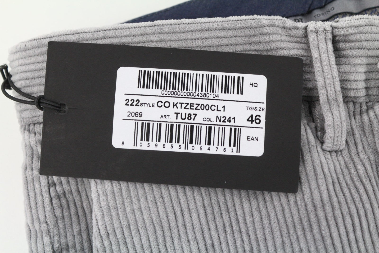 PT TORINO Men's Trousers 46 W30 Grey Skinny Cotton Stretch Corduroy Pleated