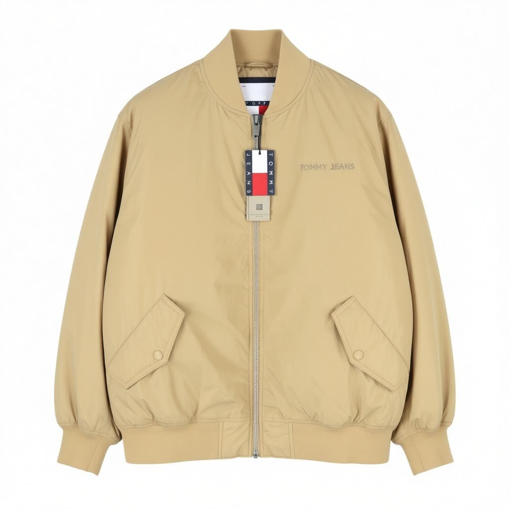 TOMMY HILFIGER Classics Bomber Men Jacket XL Beige Padded Zipper Bomber RR209