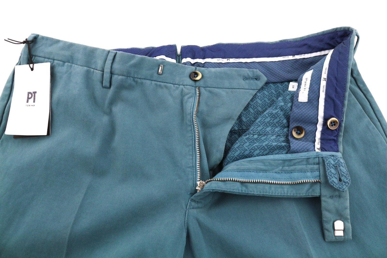 PT TORINO Men's Trousers 54 W38 Blue Skinny Cotton Stretch Pleated Clean Look