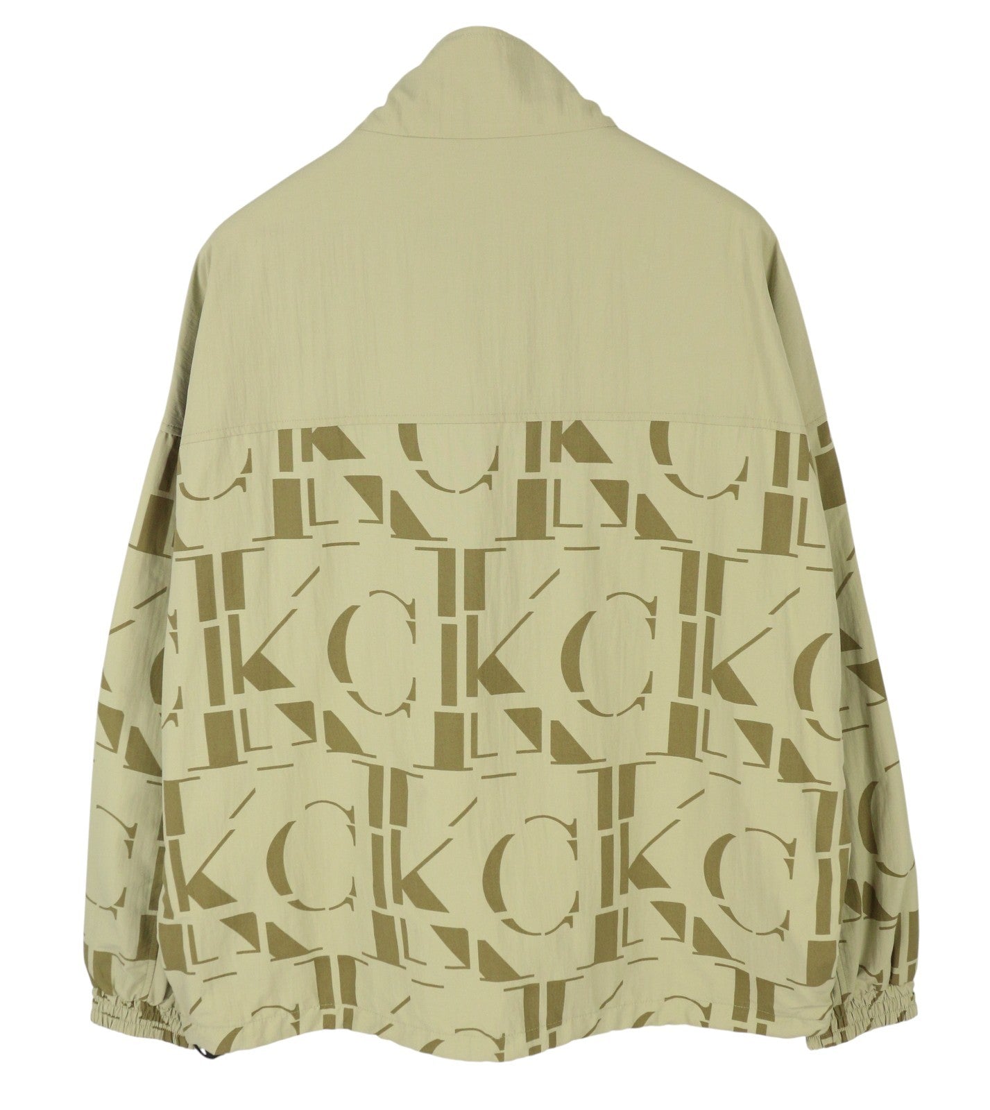 CALVIN KLEIN Mix Media Popover Men Jacket M Green Half Zip Neck Logo Anorak