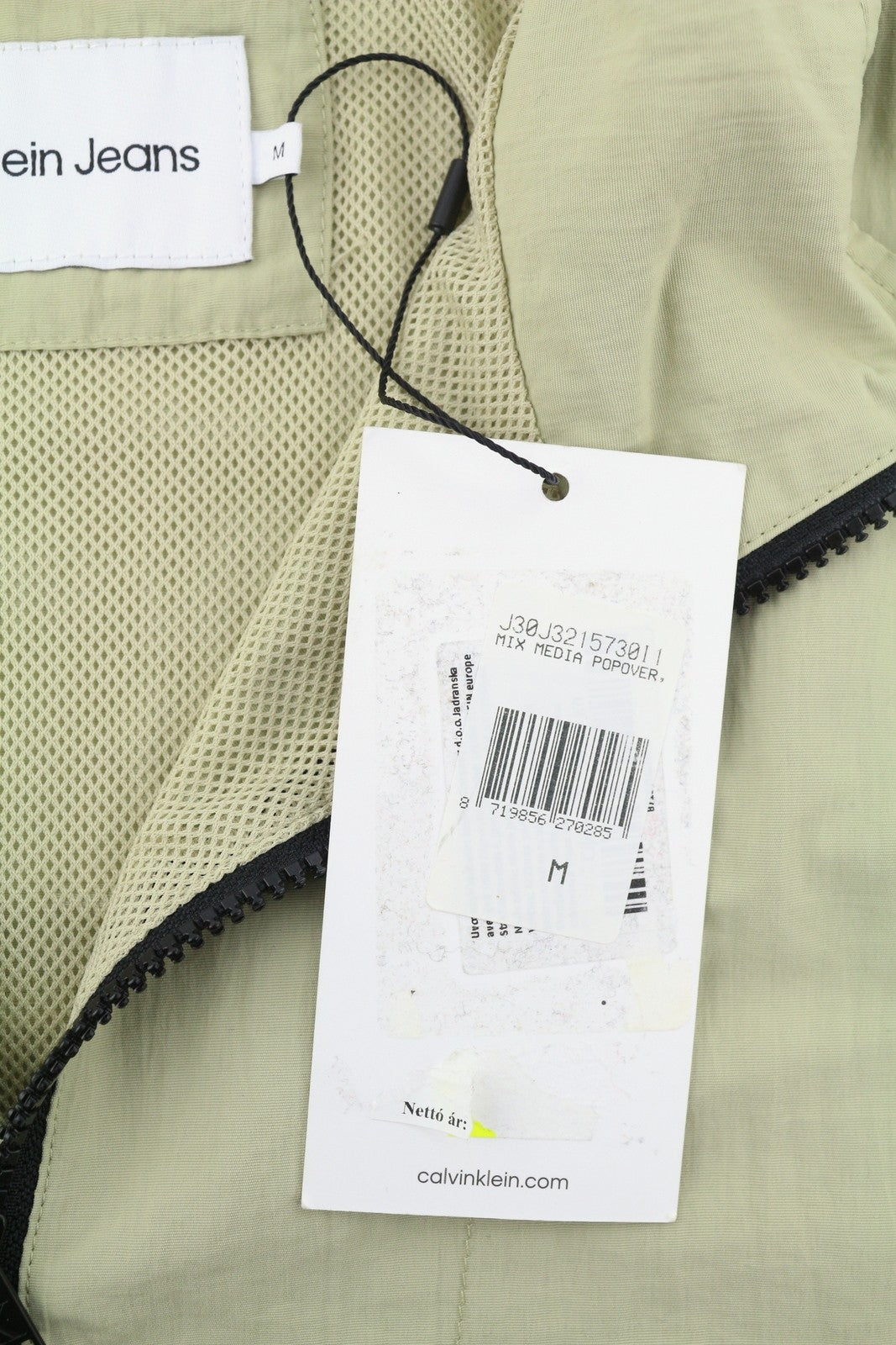 CALVIN KLEIN Mix Media Popover Men Jacket M Green Half Zip Neck Logo Anorak