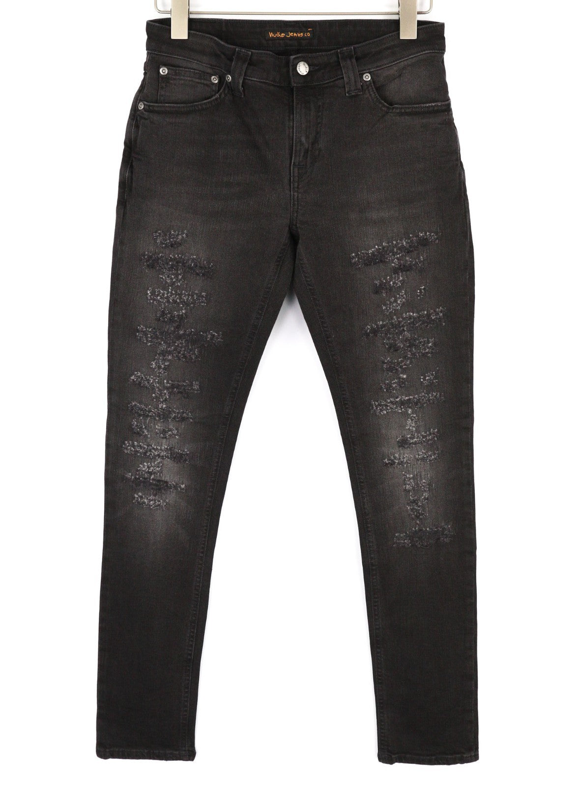 NUDIE JEANS Skinny Lin Men's Jeans W30/L32 Used Black Organic Ripped Washed Zip