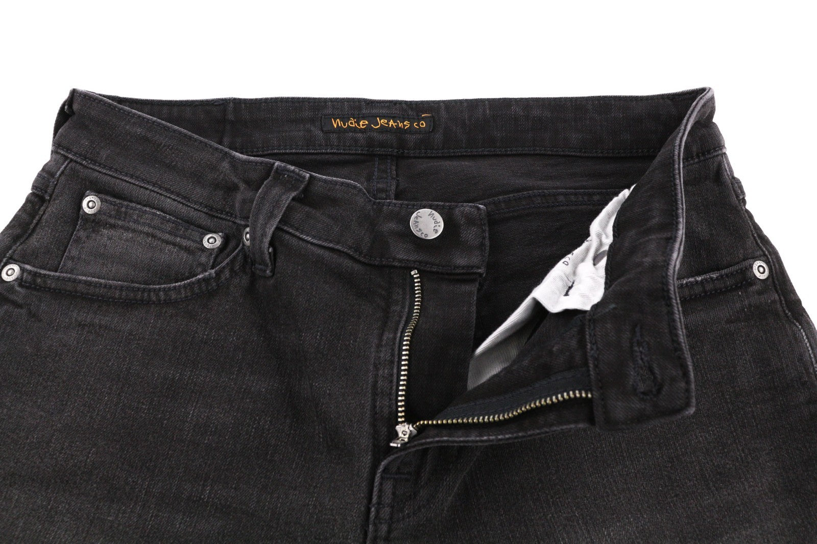 NUDIE JEANS Skinny Lin Men's Jeans W30/L32 Used Black Organic Ripped Washed Zip