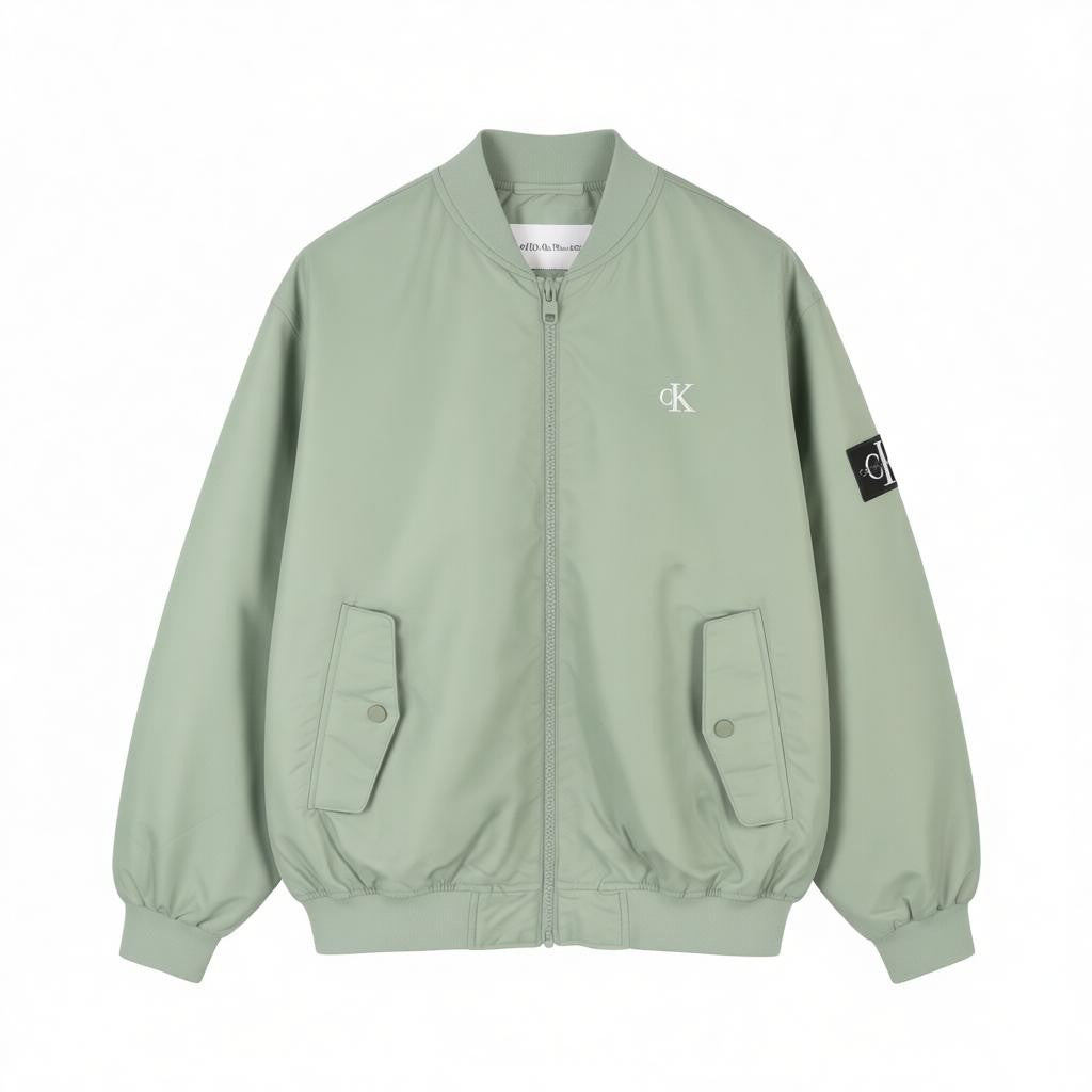 CALVIN KLEIN Men Jacket XL Slate Grey Insulated Full Zip Logo Bomber RRP129