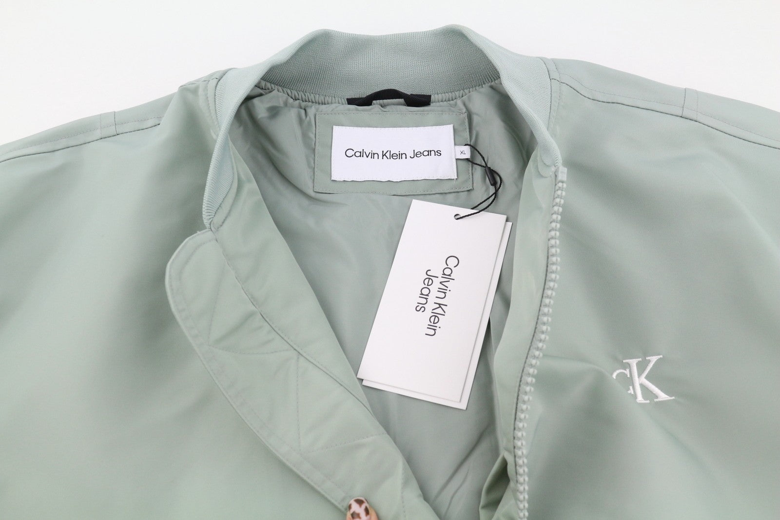 CALVIN KLEIN Men Jacket XL Slate Grey Insulated Full Zip Logo Bomber RRP129