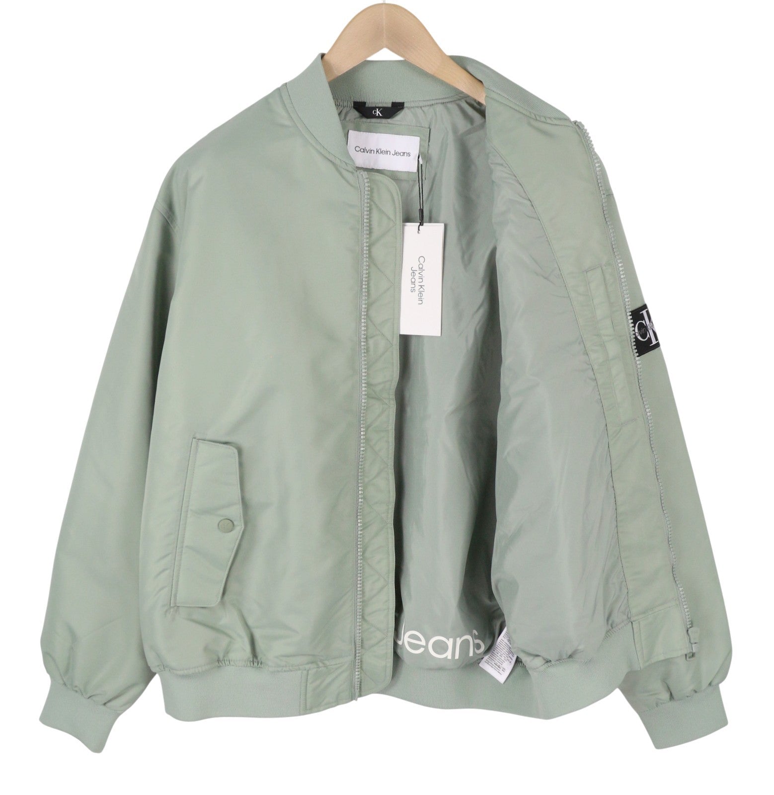 CALVIN KLEIN Men Jacket XL Slate Grey Insulated Full Zip Logo Bomber RRP129