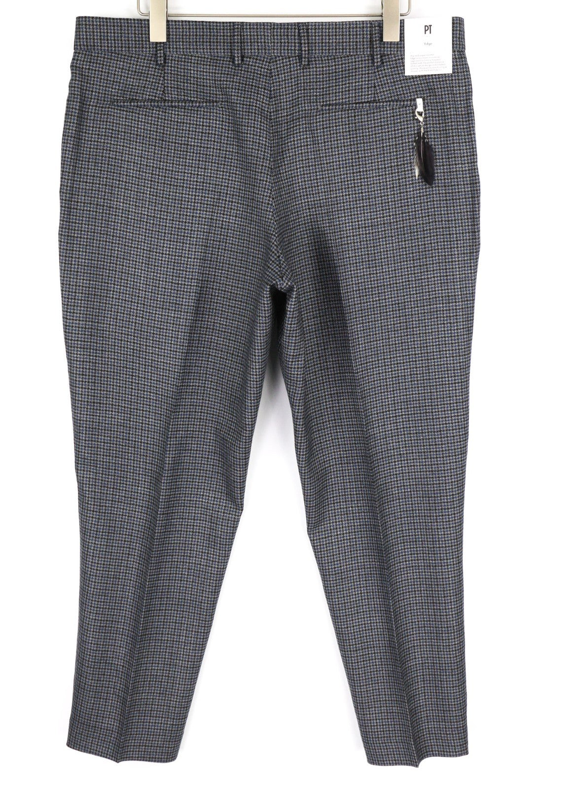 PT TORINO Men's Trousers 56 W39 Blue Grey Rebel Fit Wool Patterned Pleated