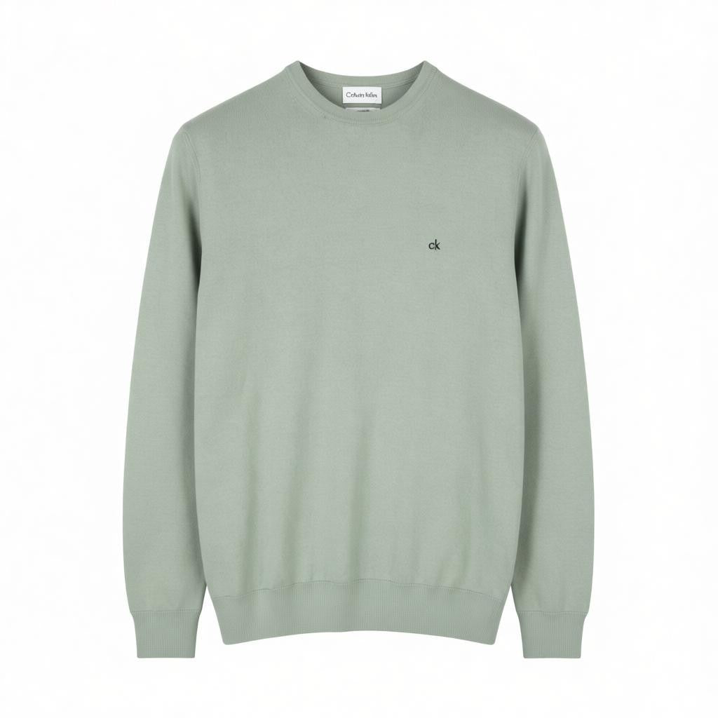 CALVIN KLEIN Cotton Silk Blend Men Jumper S Slate Grey Crew Neck Knit Pullover