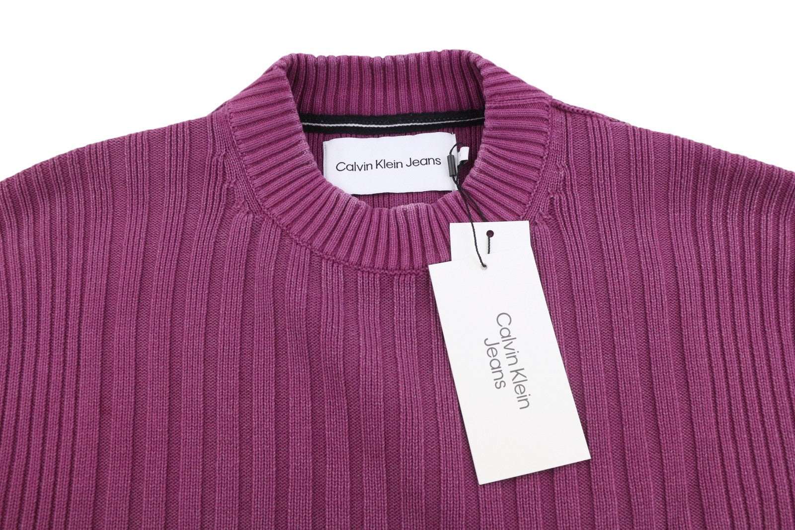 CALVIN KLEIN Men Jumper S Purple Faded Mock Neck Tight-Knit Stretch Pullover