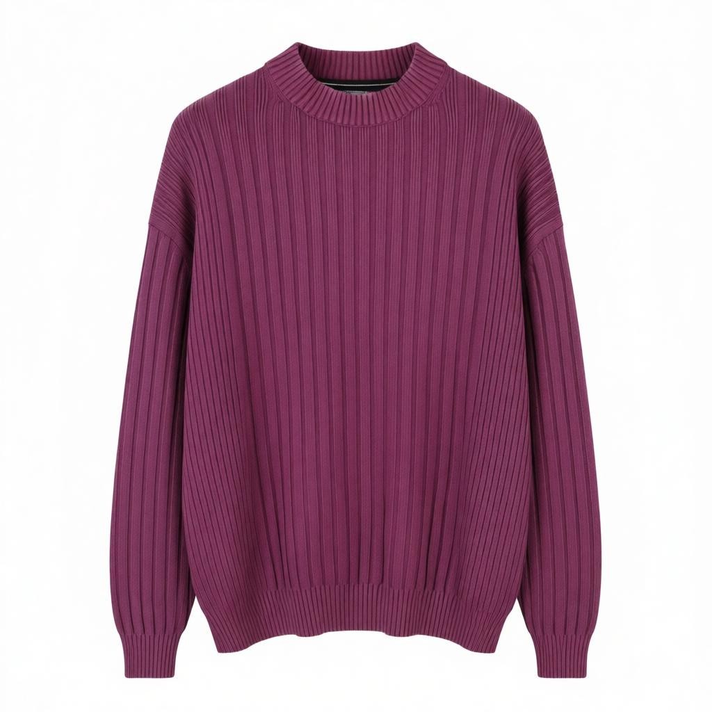 CALVIN KLEIN Men Jumper L Purple Faded Mock Neck Tight-Knit Stretch Pullover