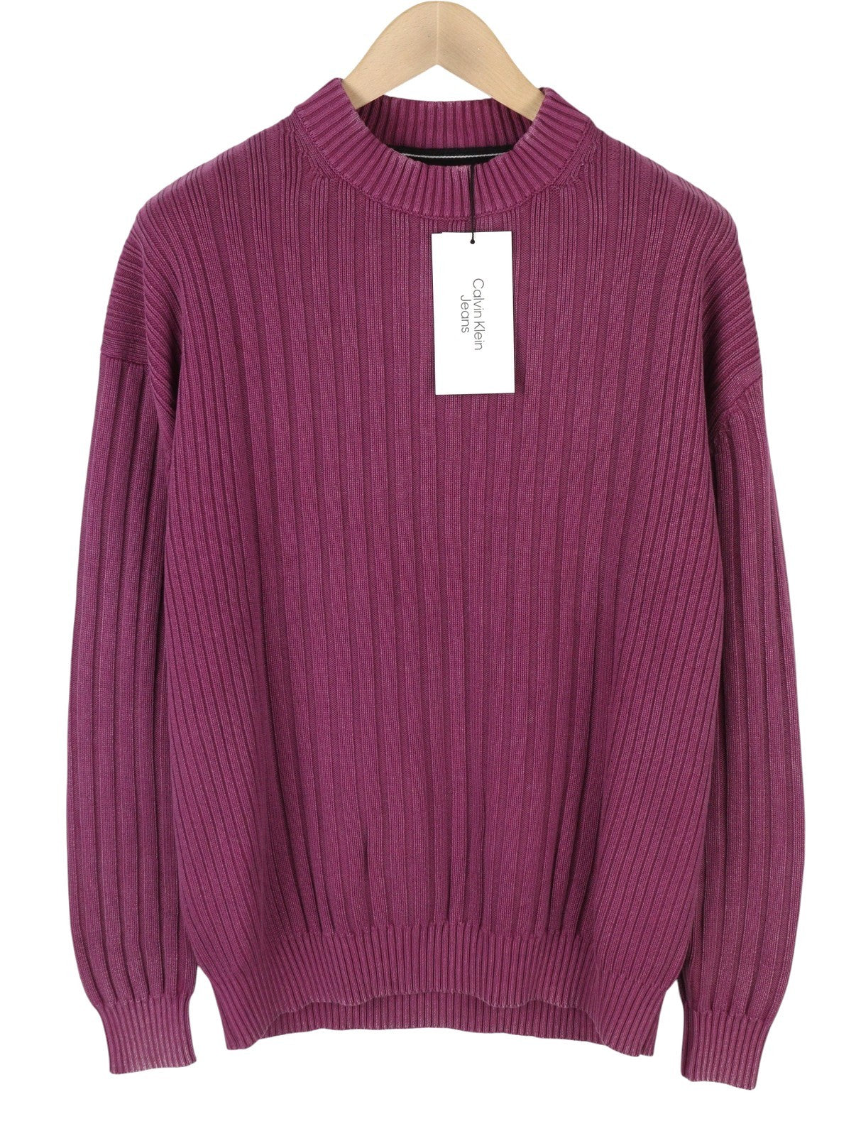 CALVIN KLEIN Men Jumper L Purple Faded Mock Neck Tight-Knit Stretch Pullover