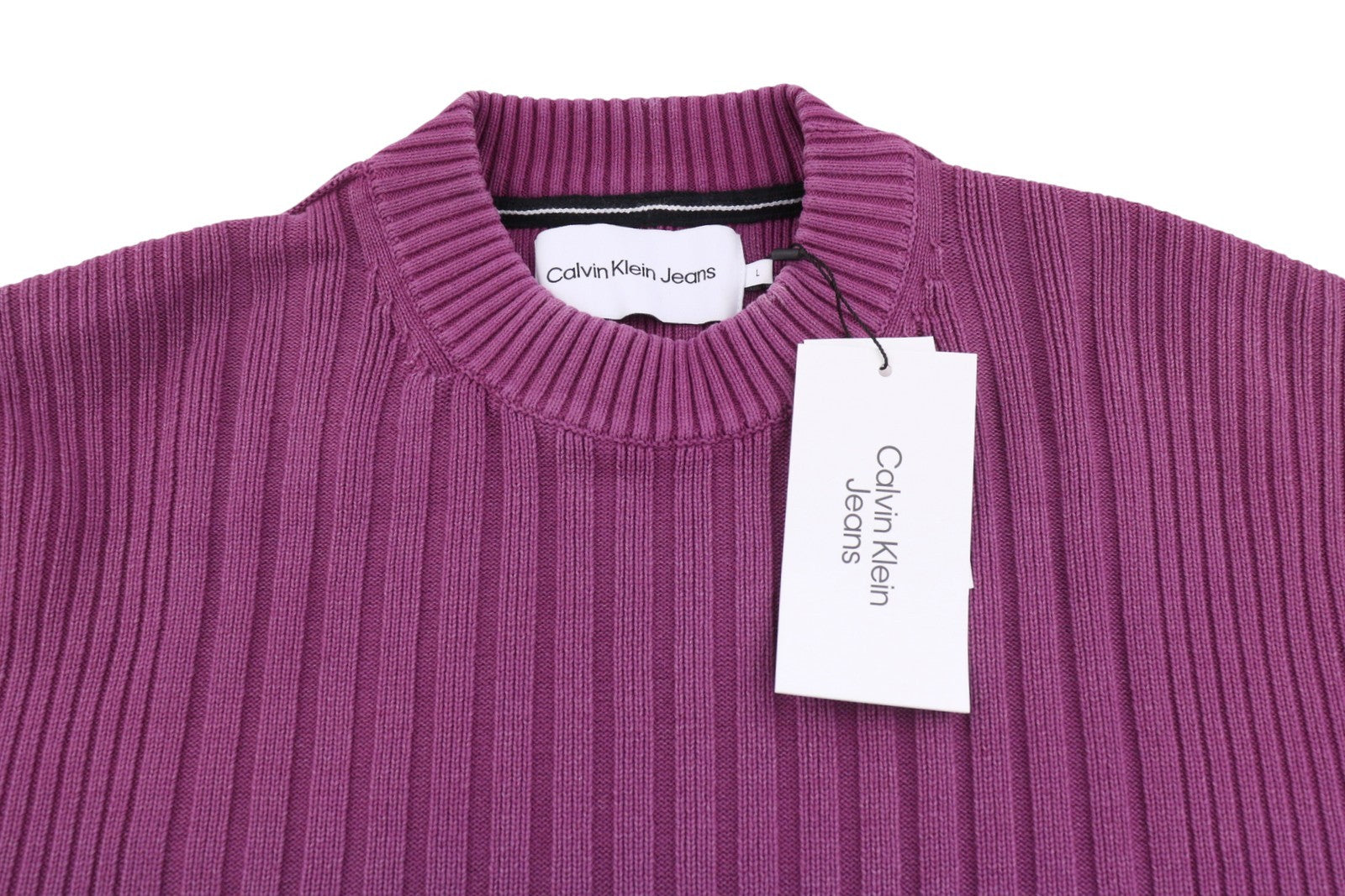 CALVIN KLEIN Men Jumper L Purple Faded Mock Neck Tight-Knit Stretch Pullover