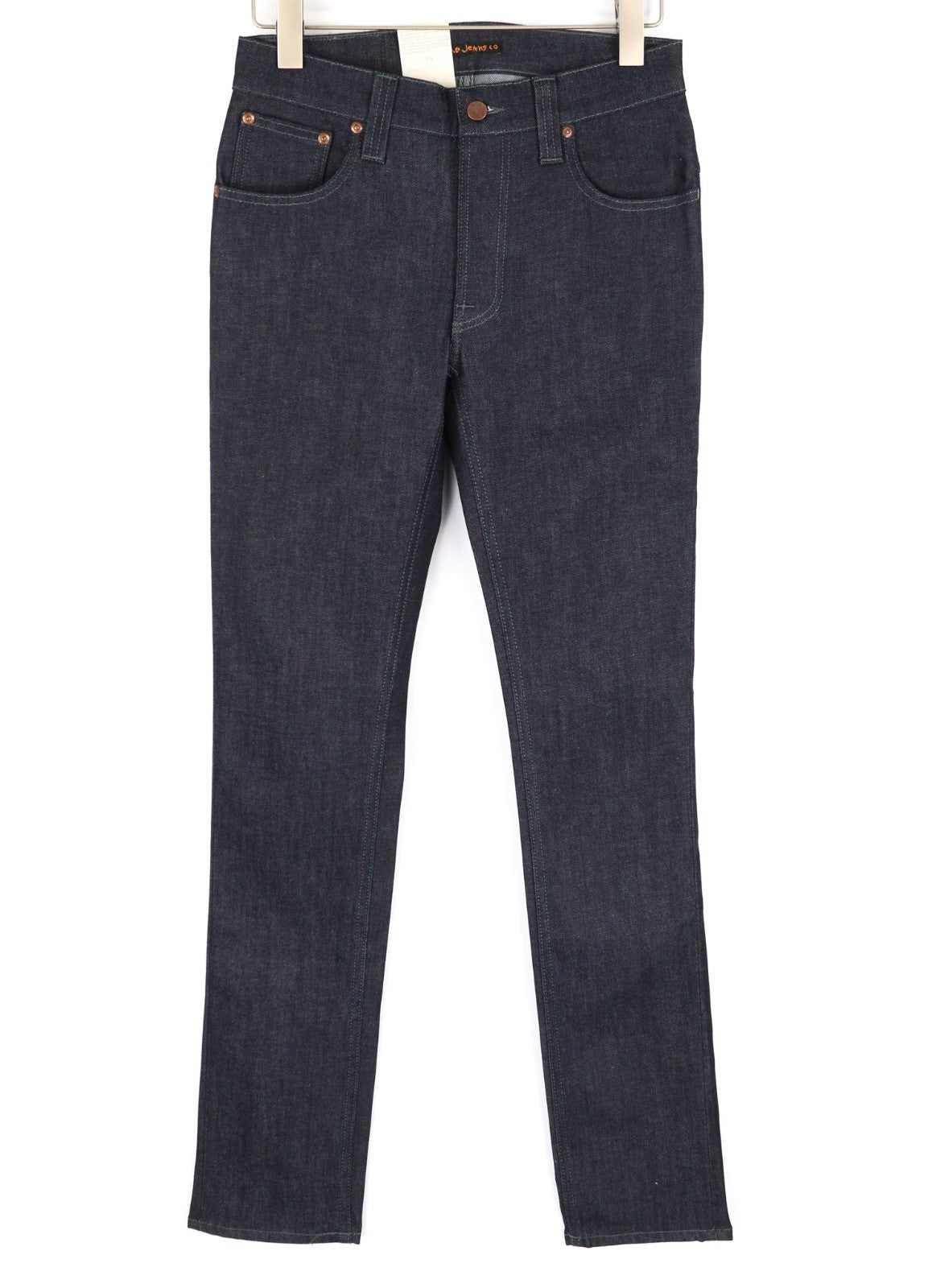 NUDIE JEANS Thin Finn Men's Jeans W30/L34 Organic Dark Dry Denim Zip Blue Logo