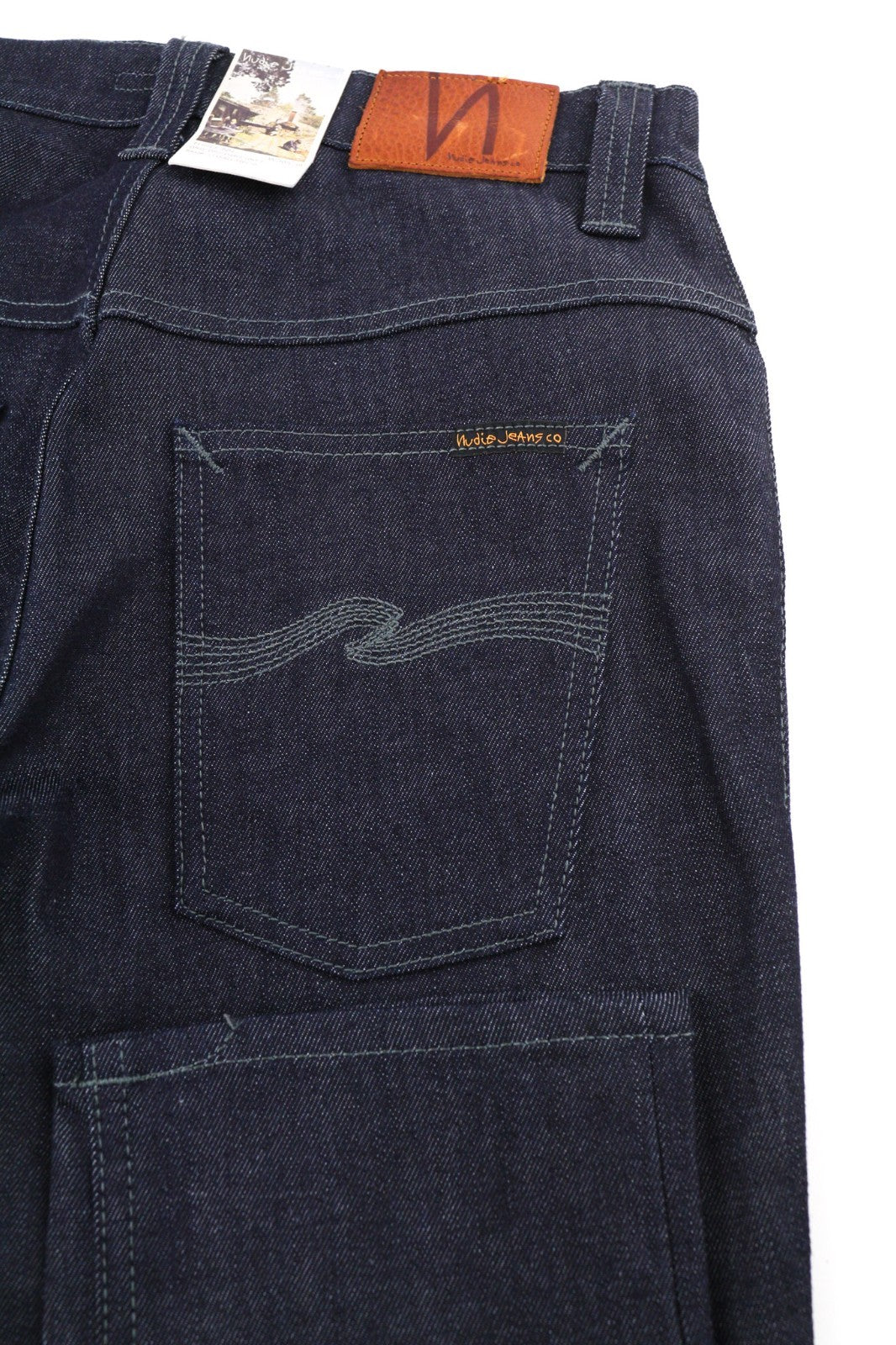 NUDIE JEANS Thin Finn Men's Jeans W30/L34 Organic Dark Dry Denim Zip Blue Logo