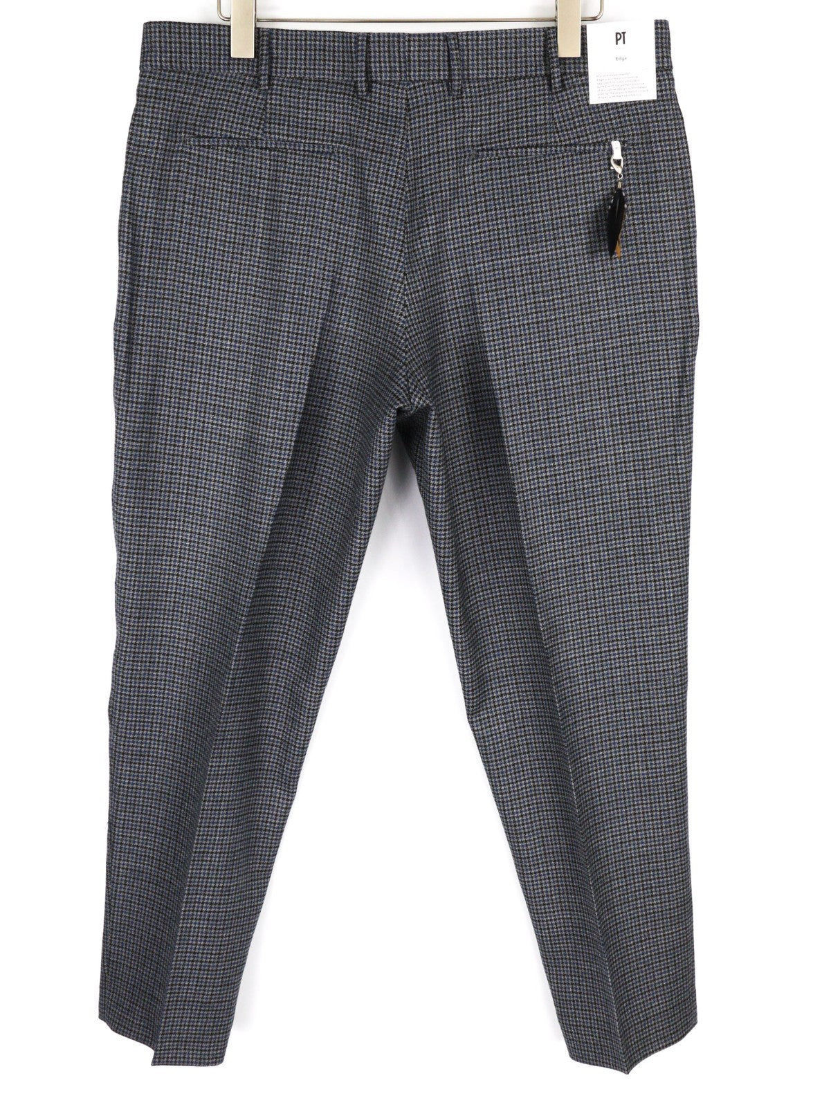 PT TORINO Men's Trousers 54 W39 Blue Grey Rebel Fit Wool Patterned Pleated