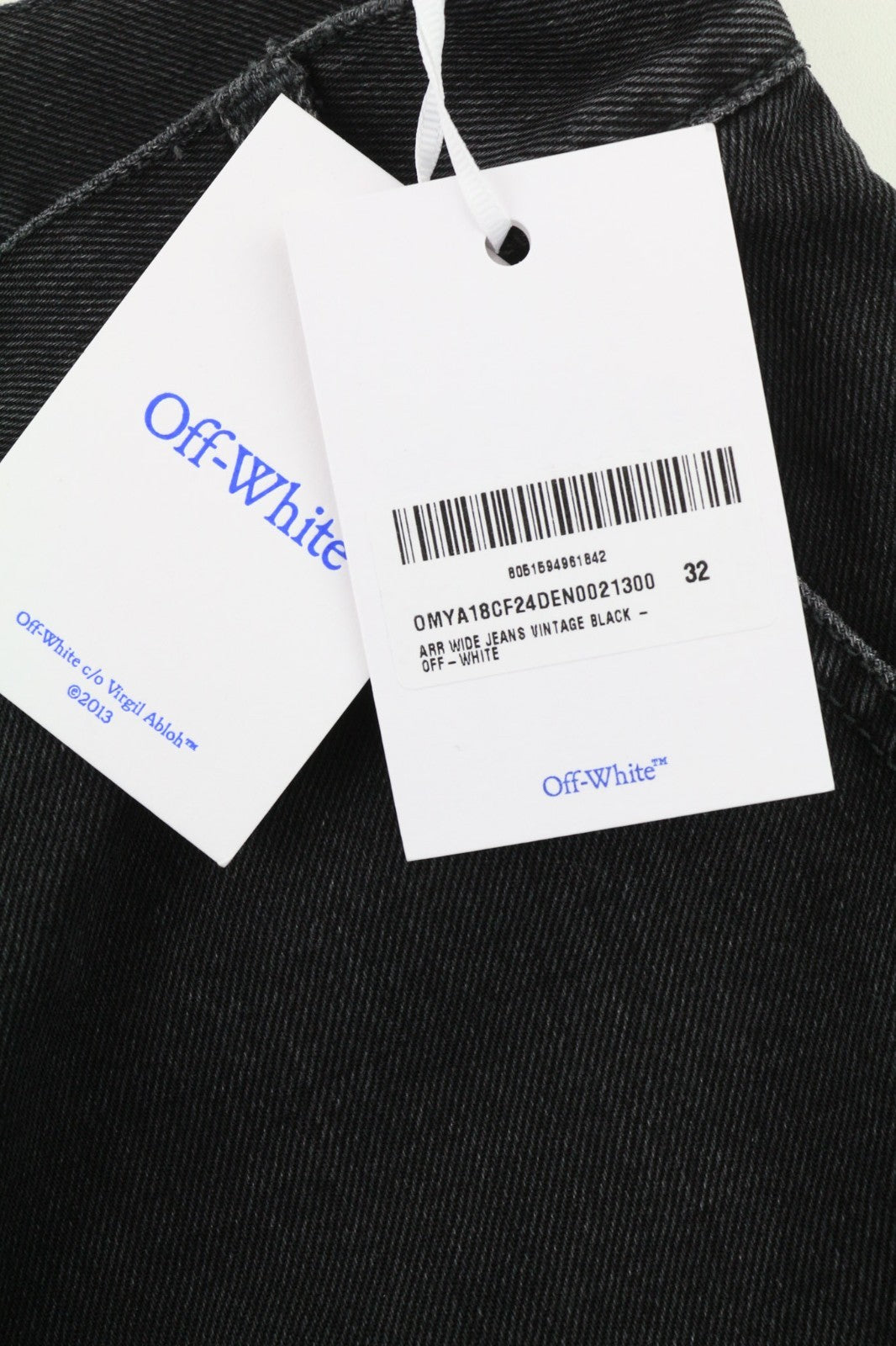 OFF-WHITE Men's Jeans W32 Vintage Black Wide Leg Pure Cotton Five-Pocket RRP650