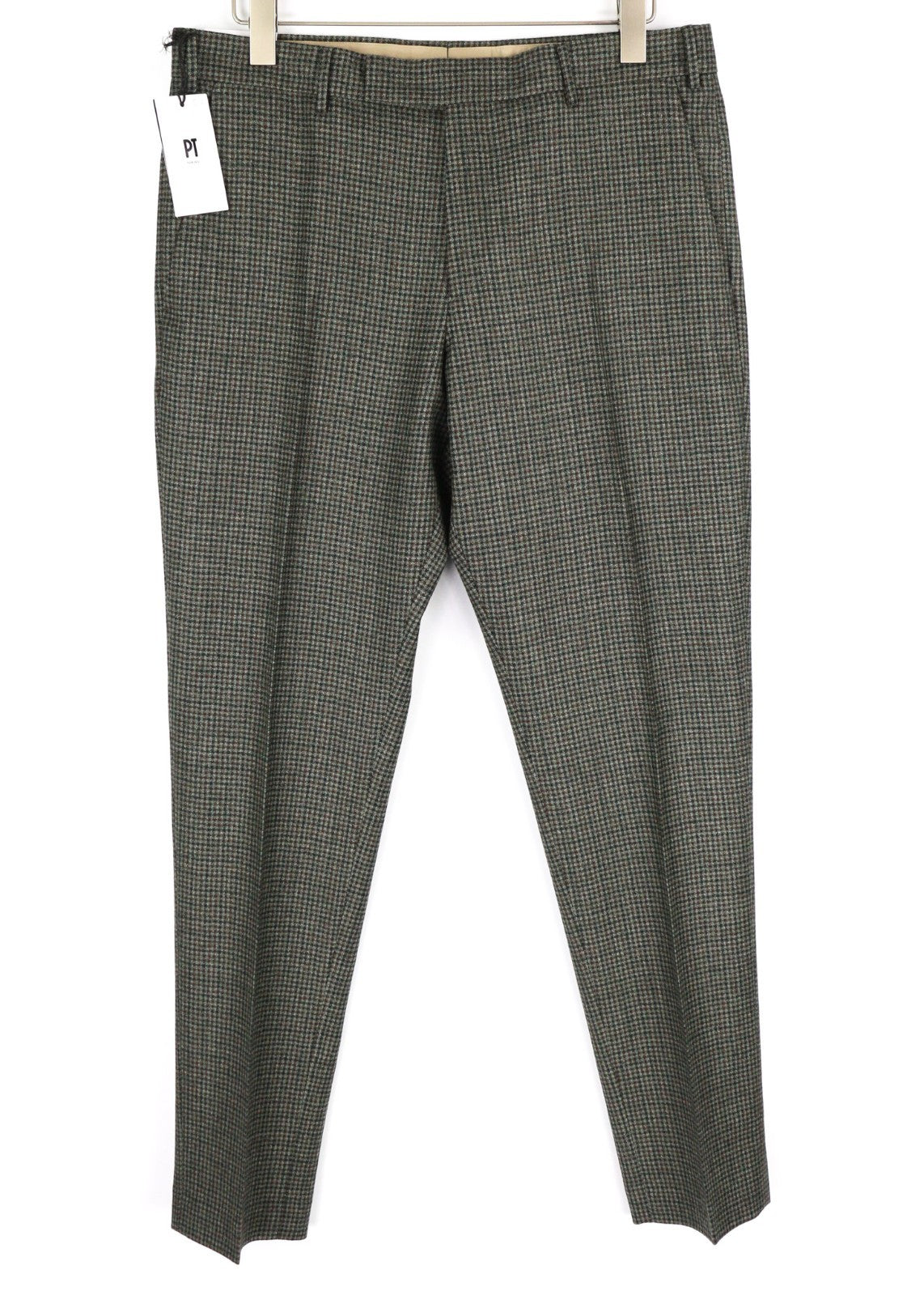 PT TORINO Men's Trousers 50 W36 Grey Soft Fit Pure Wool Patterned Pleated Style