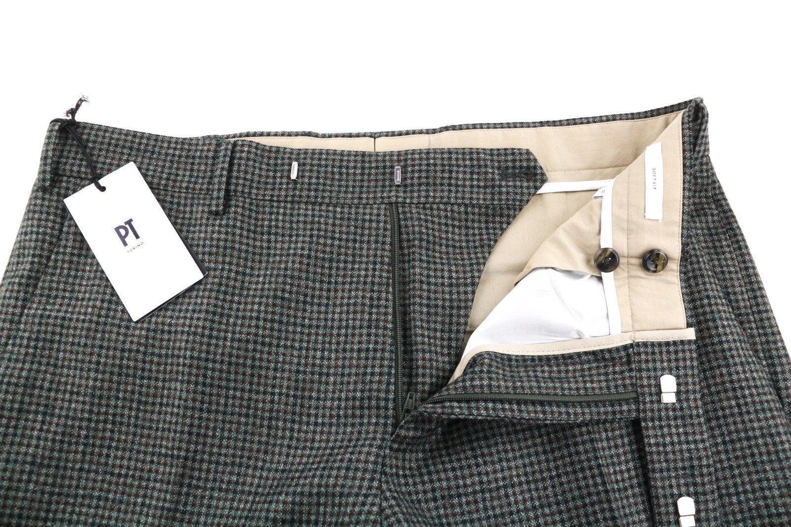 PT TORINO Men's Trousers 50 W36 Grey Soft Fit Pure Wool Patterned Pleated Style