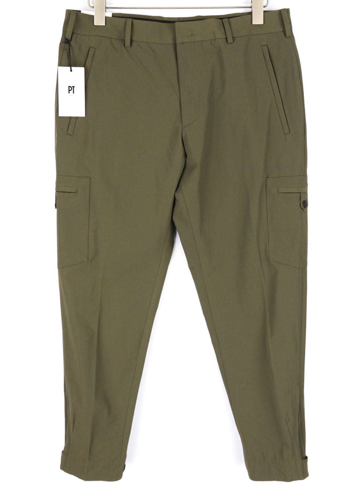 PT TORINO Gamma Men's Trousers 50 W35 Khaki Slim Cargo Stretchy Zip Pockets
