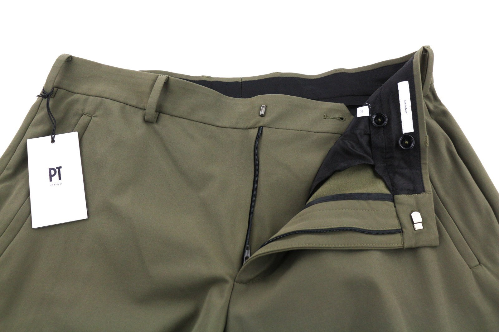 PT TORINO Gamma Men's Trousers 50 W35 Khaki Slim Cargo Stretchy Zip Pockets