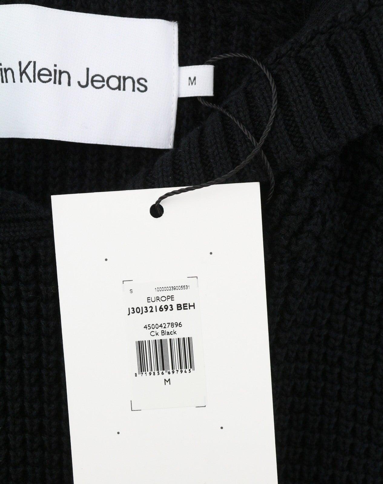 CALVIN KLEIN Men Jumper M Black Cotton Knit Hooded Stretch Logo Pullover