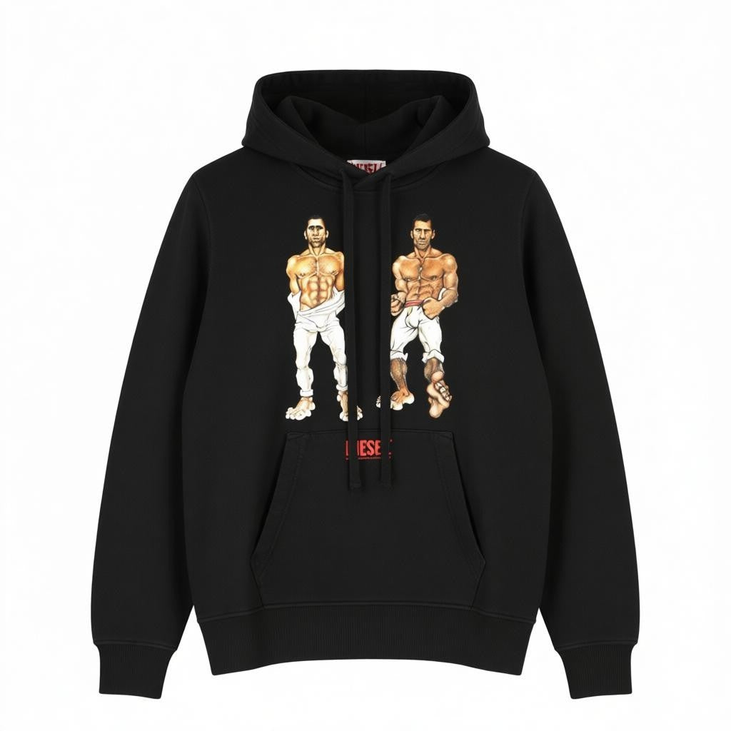 DIESEL Ginn-Hood-P1 Men's Unisex Hoodie 2XS Black Soft Pullover Kangaroo RRP195