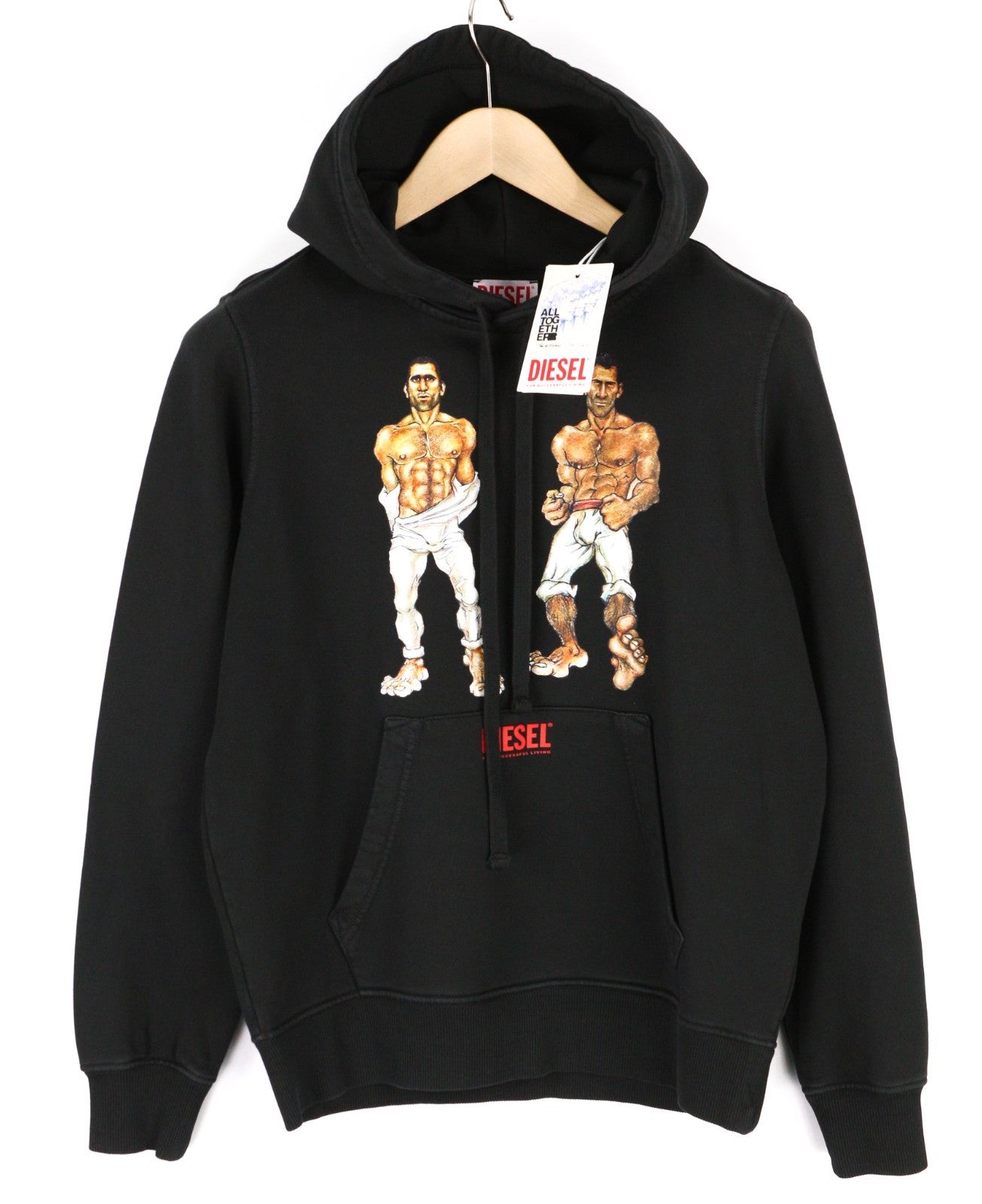 DIESEL Ginn-Hood-P1 Men's Unisex Hoodie 2XS Black Soft Pullover Kangaroo RRP195