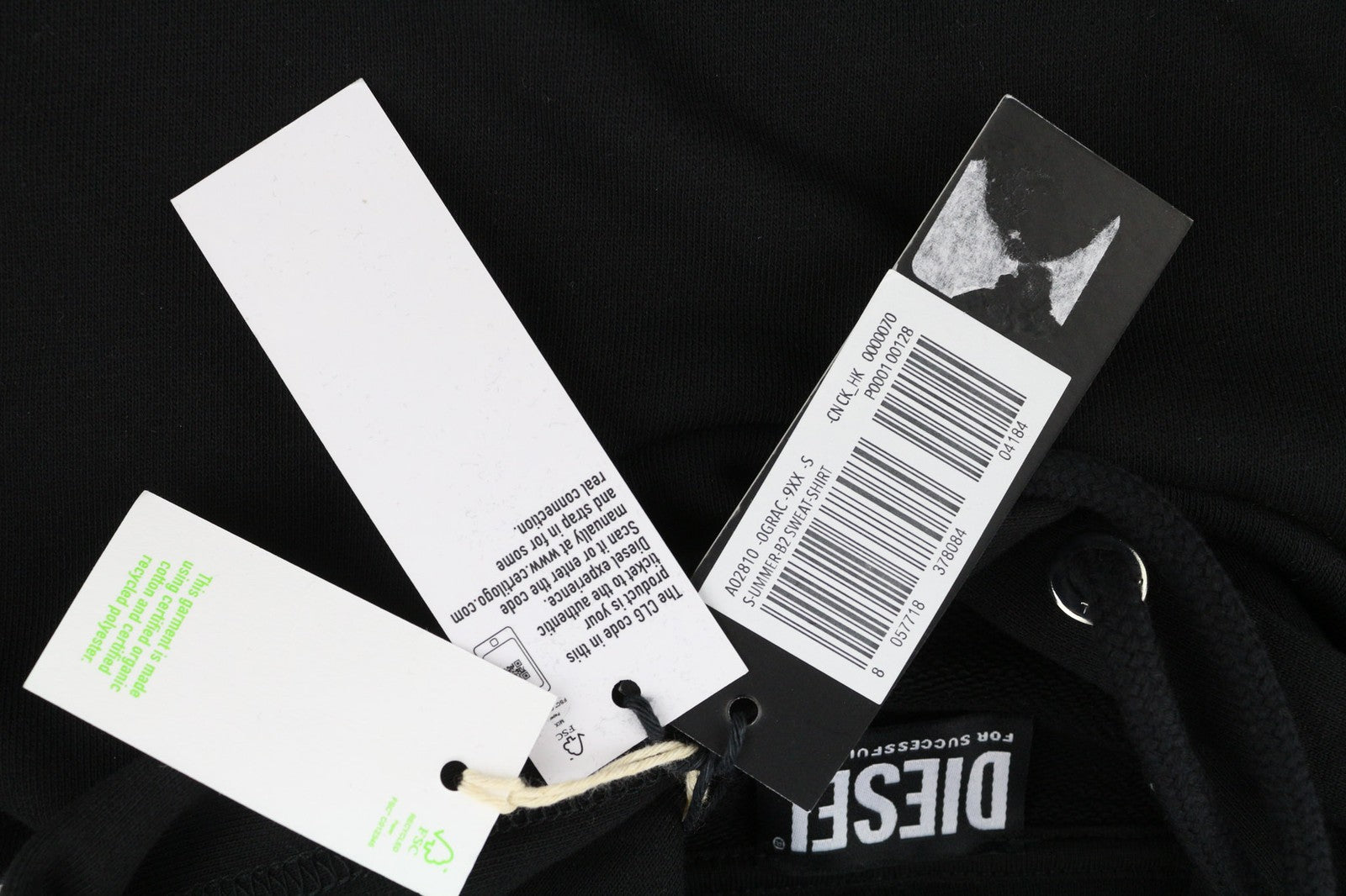 DIESEL S-Ummer-B2 Men's Hoodie S Black Logo Pullover Long Sleeve RRP150 Unisex