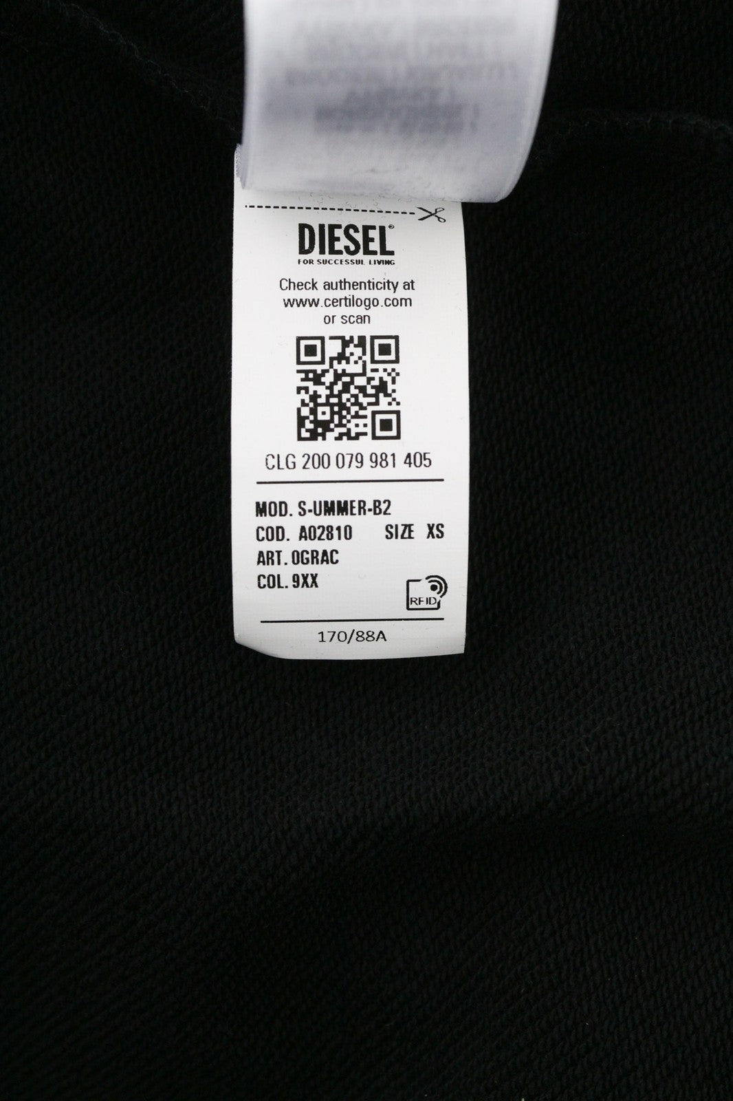 DIESEL S-Ummer-B2 Men's Hoodie XS Black Logo Pullover Kangaroo Pocket RRP150